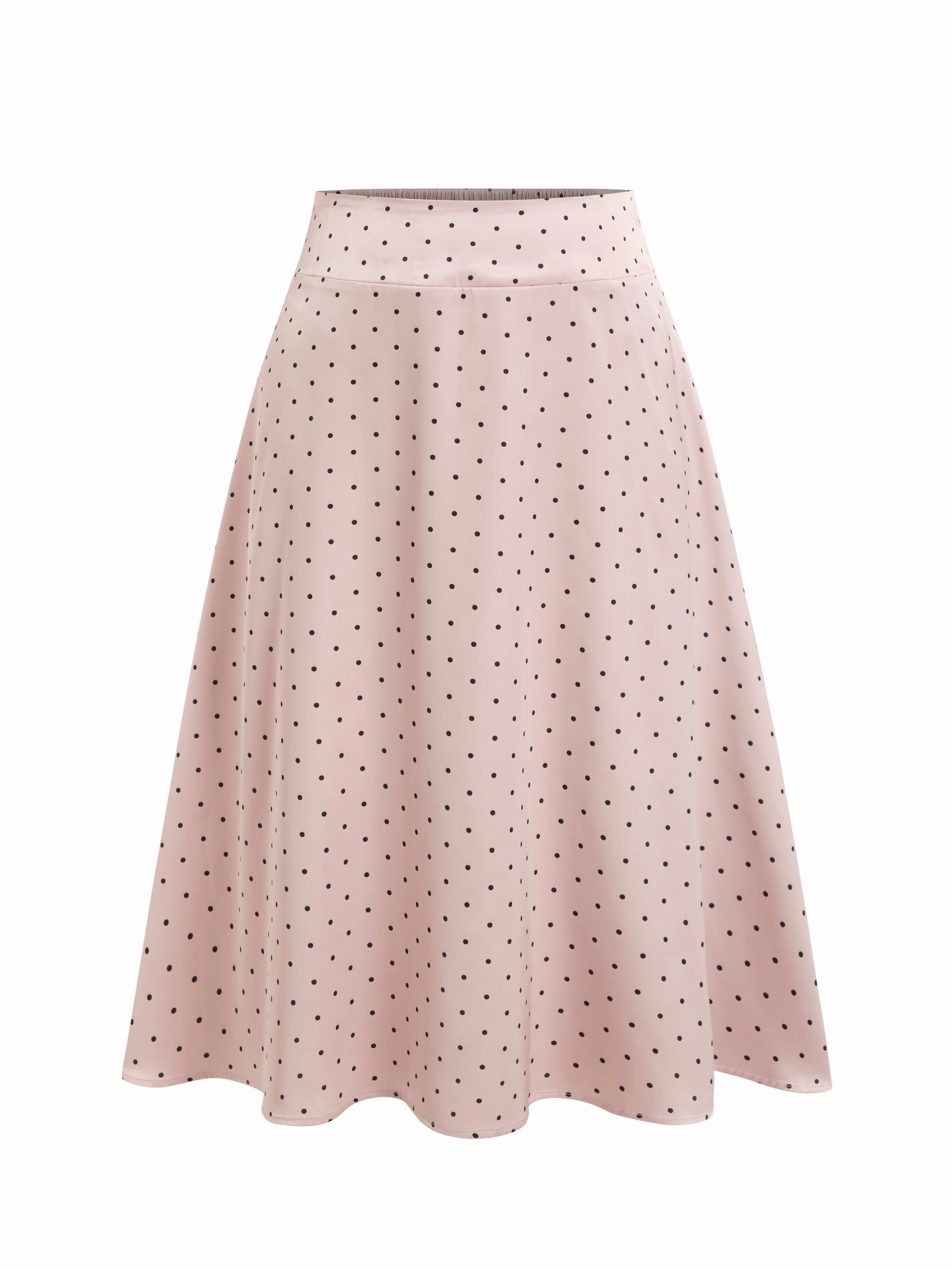 Satin Mid Rise Polka Dot Flared Maxi Skirt Curve & Plus