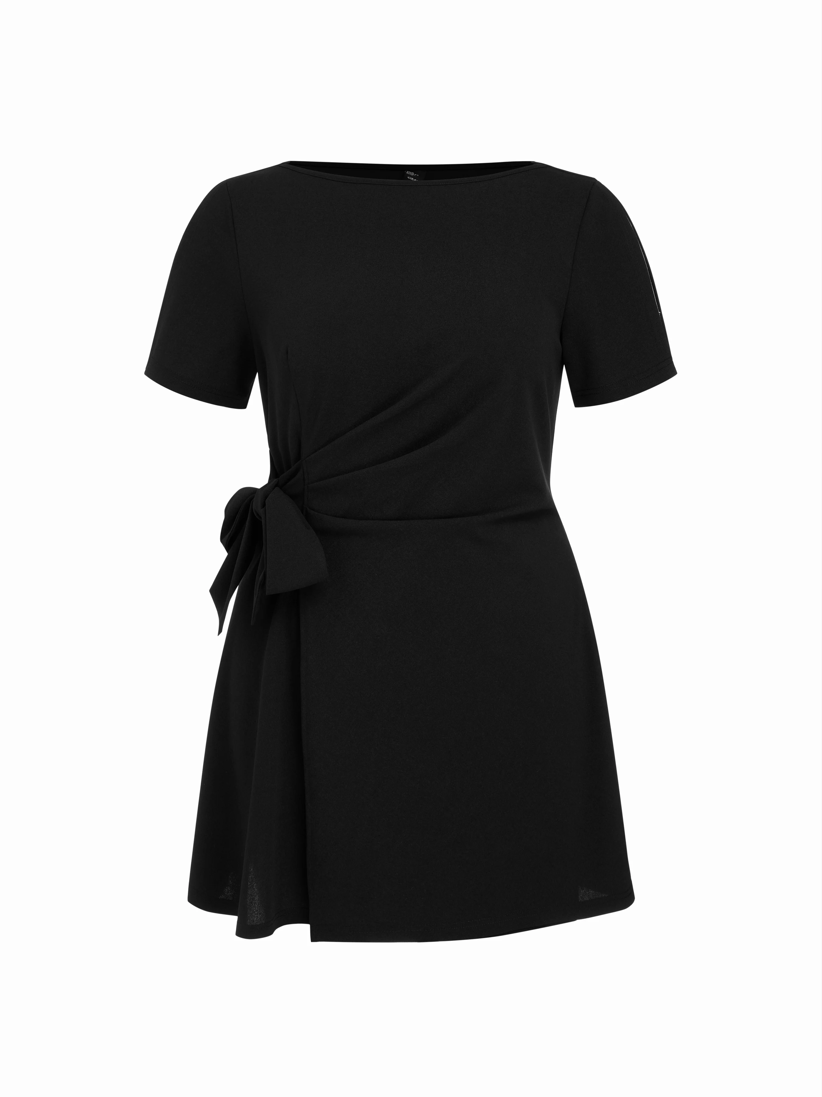 Boat Neck Ruched Knotted Split Sleeve Mini Dress Curve & Plus