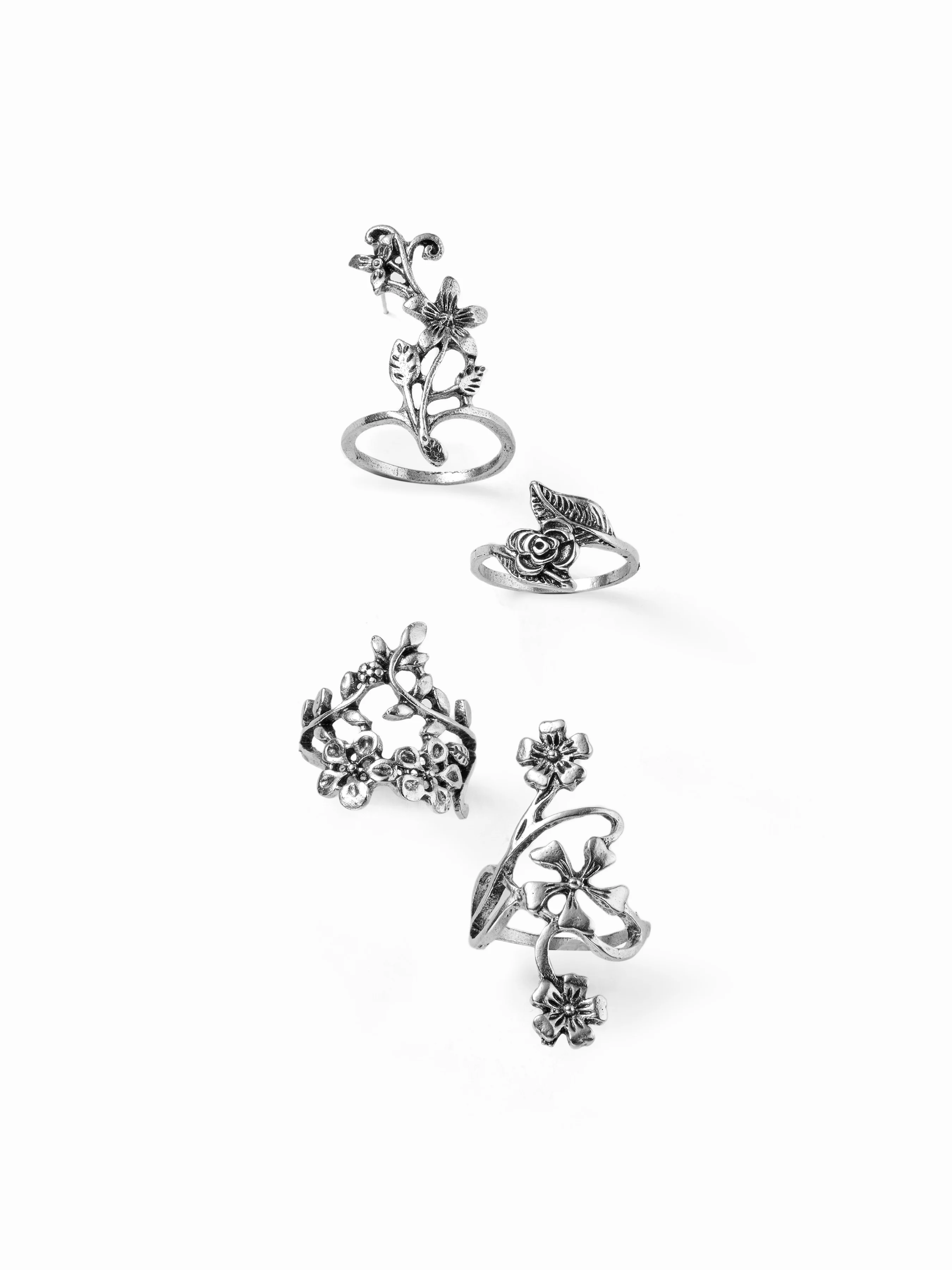 4PCS ROSE&FLOWER RING SET