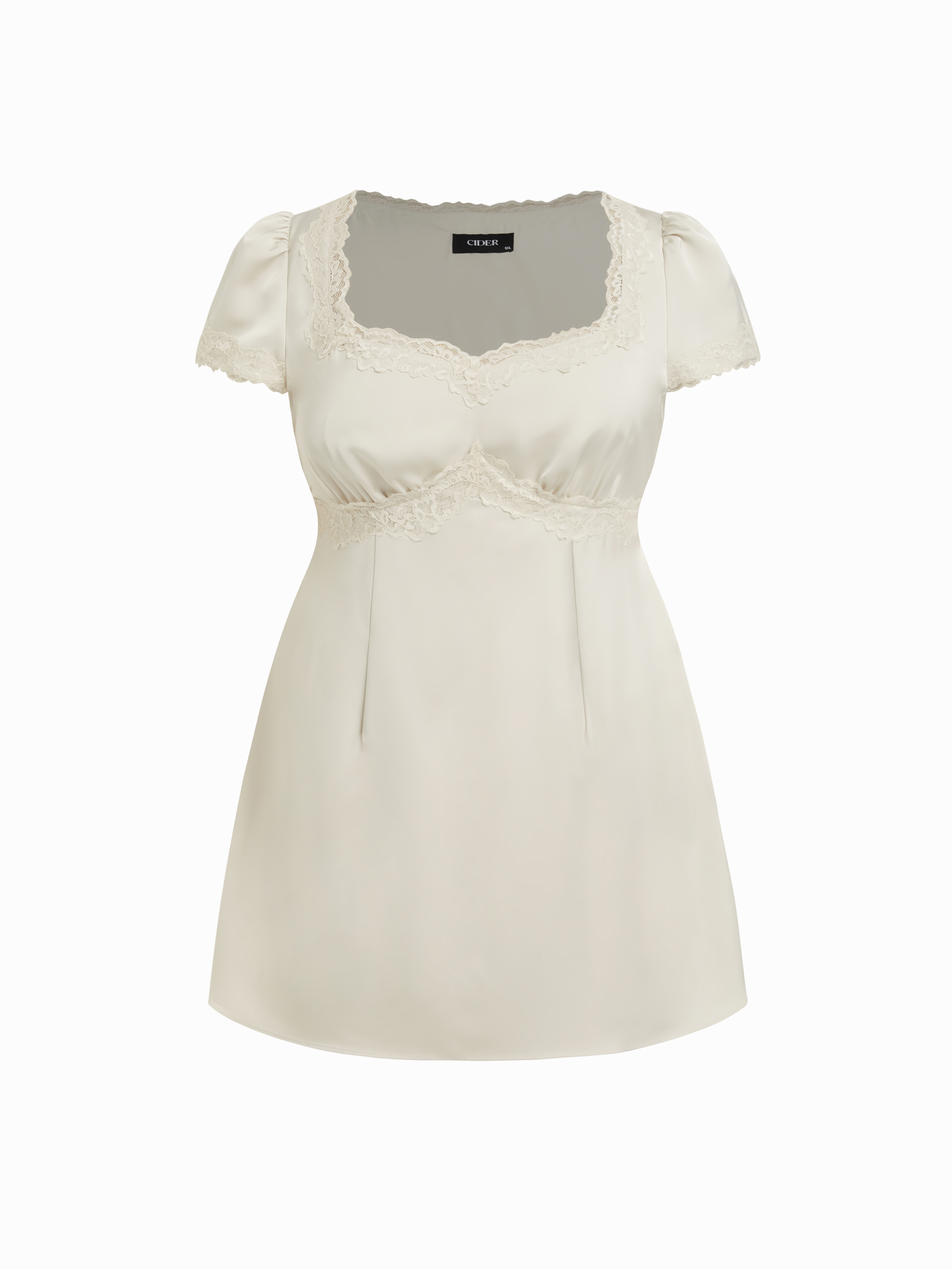 Square Neck Lace Panel Slip Knotted Mini Dress Curve & Plus