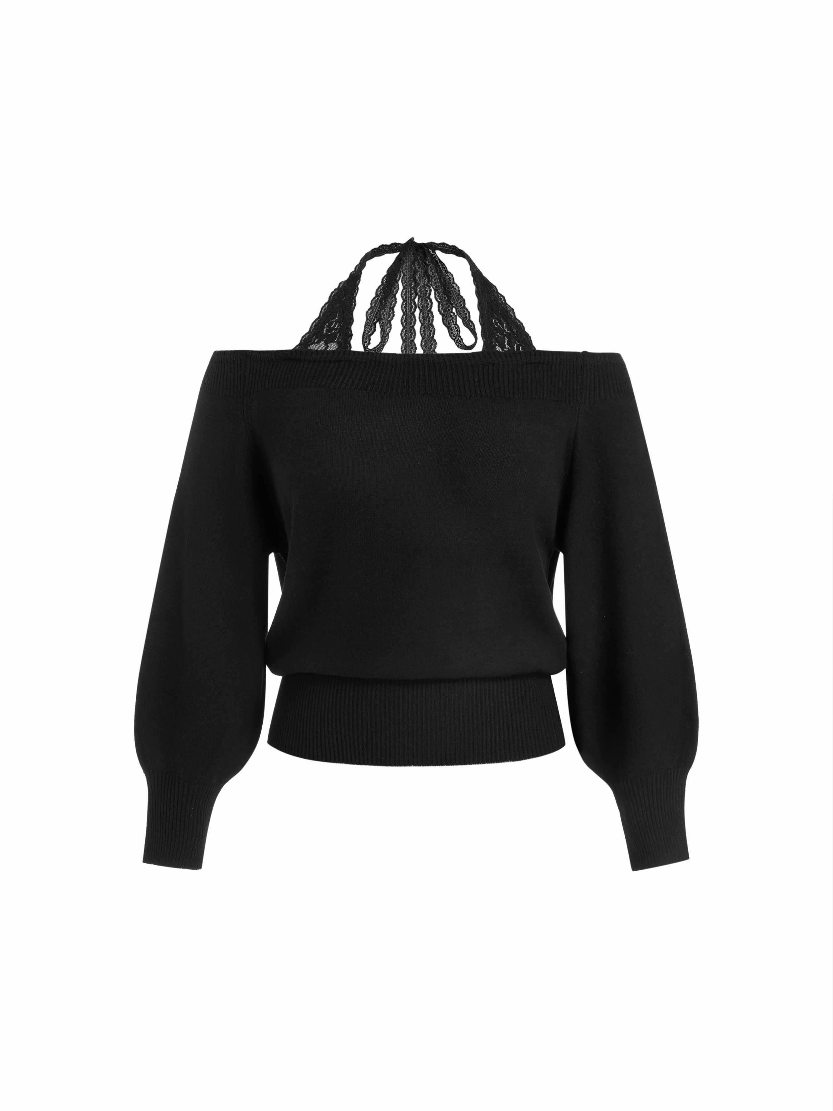 Knit Fabric Off-shoulder Solid Knitted Long Sleeve Tops Curve & Plus