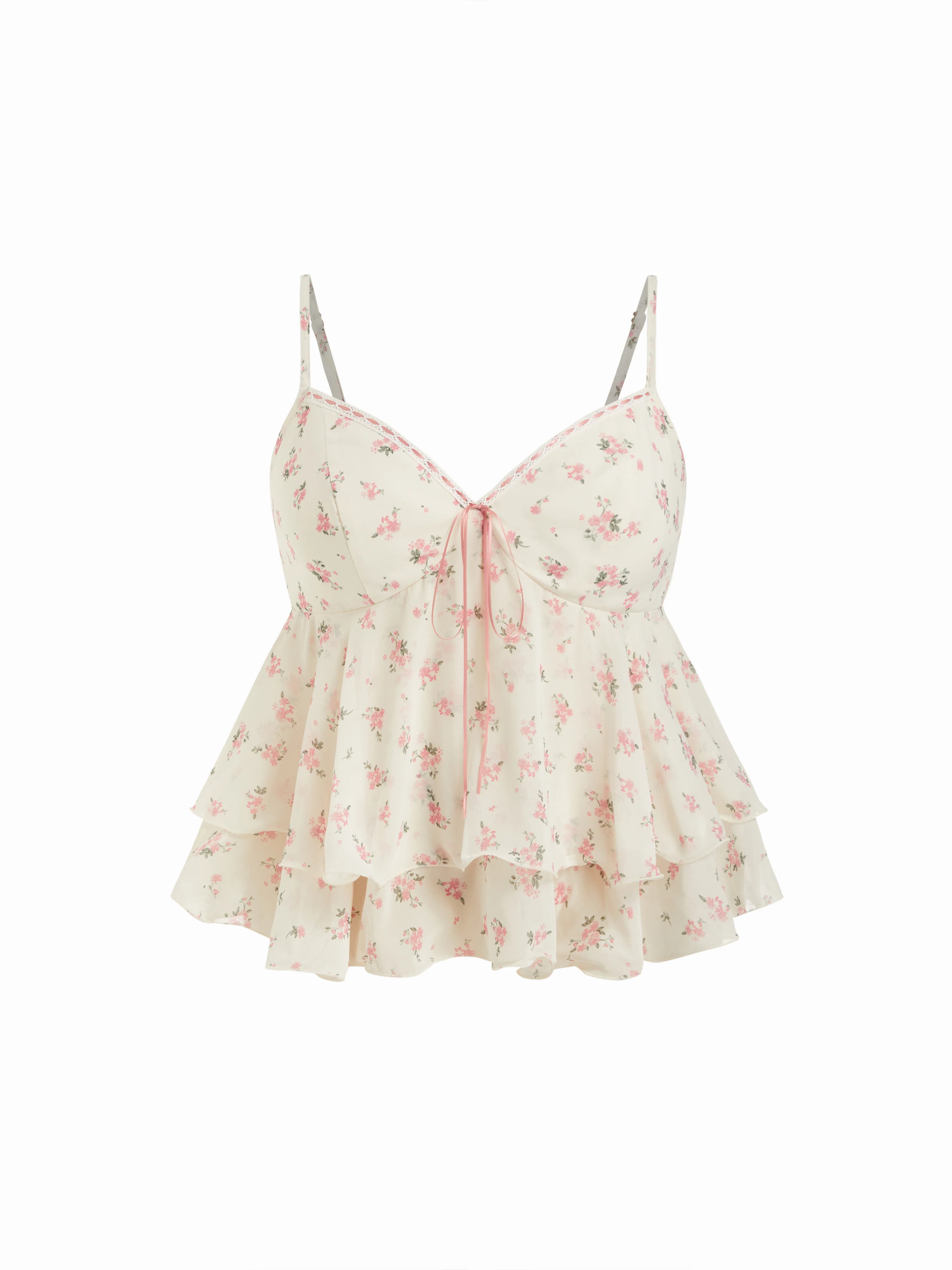Chiffon Floral Ruffle Hem Camis Blouse Curve & Plus