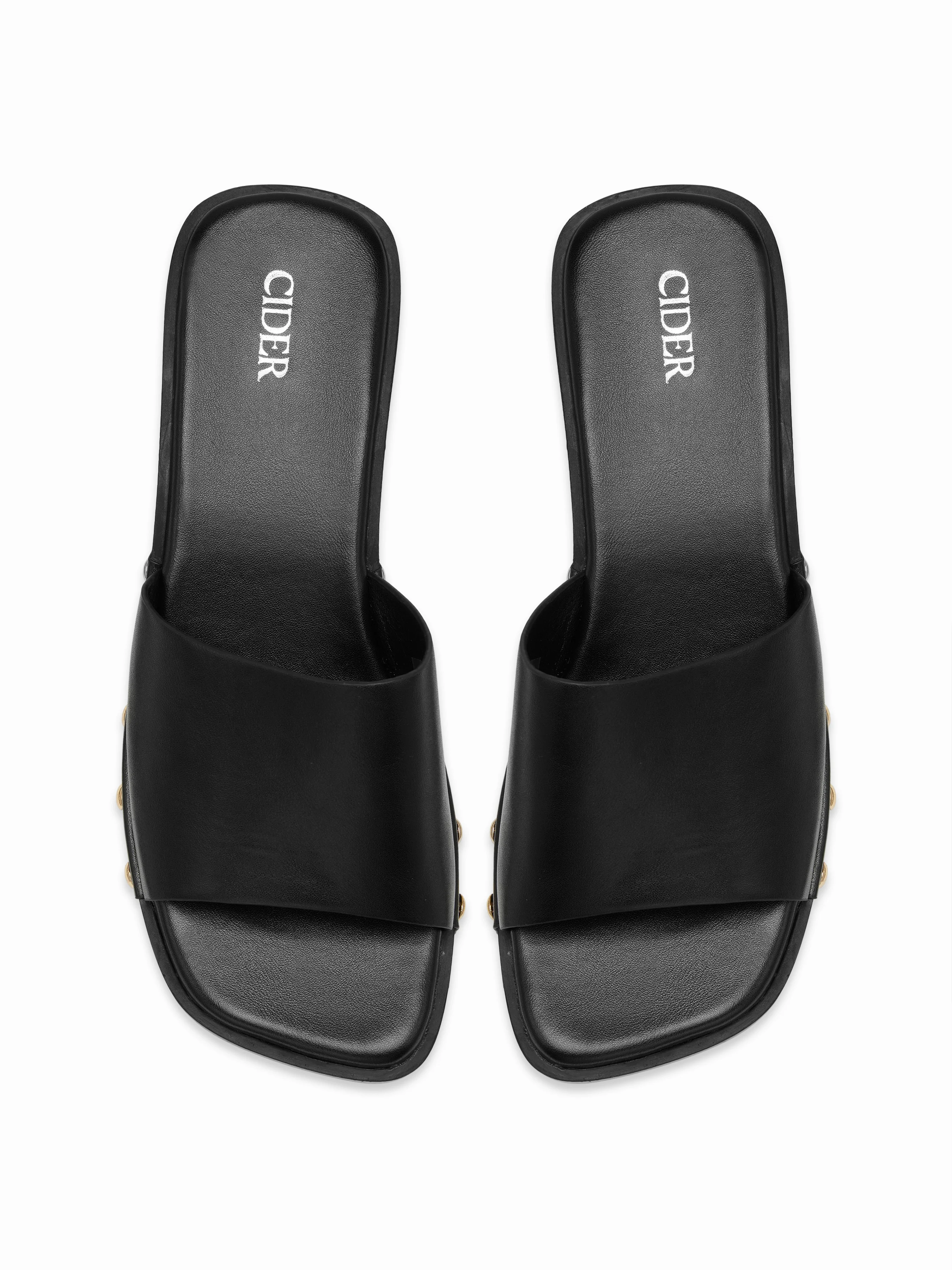 STUDDED PLATFORM MULE SANDALS