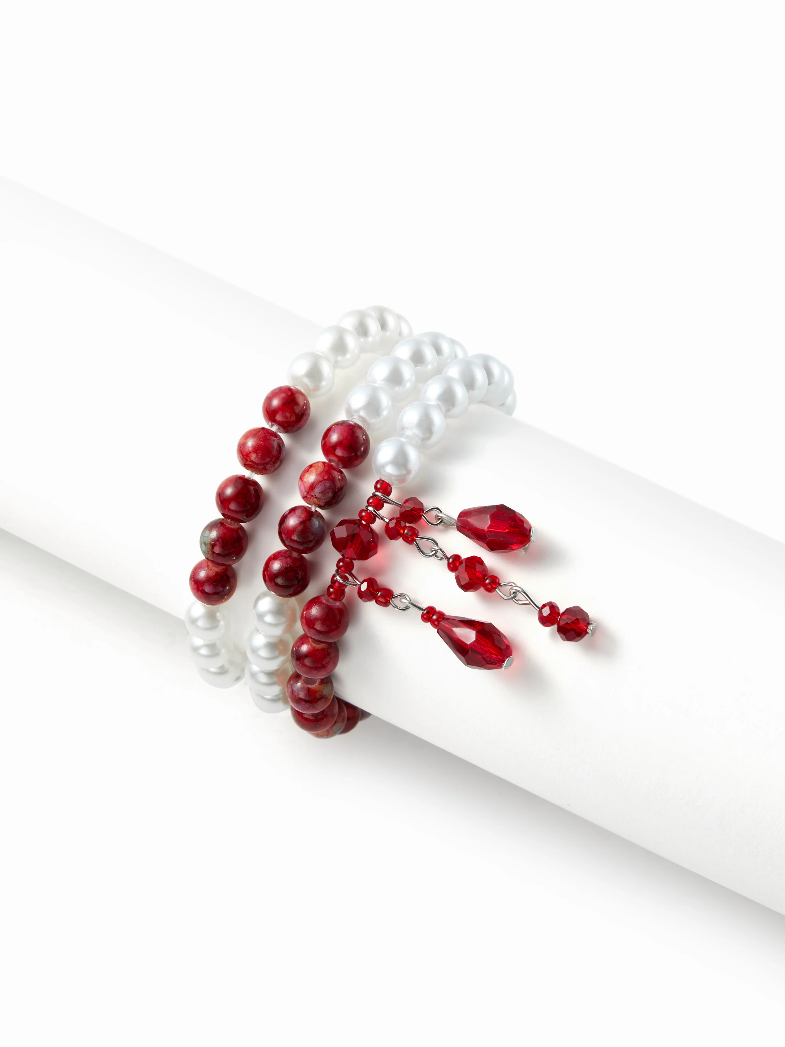 FAUX PEARL LAYERED BEADED BRACELET