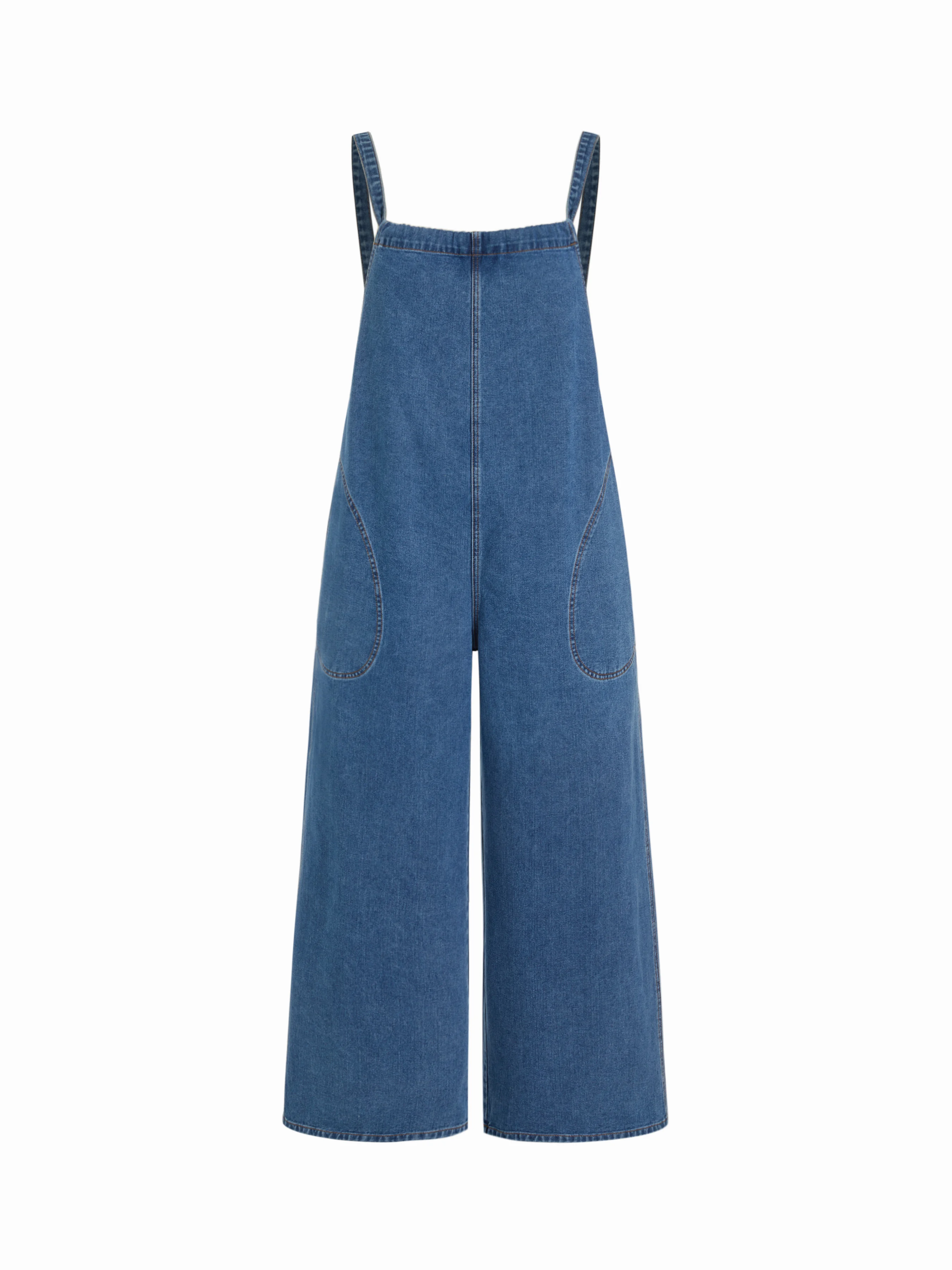 Denim Bowknot Mid Rise Wide Leg Overalls Curve & Plus