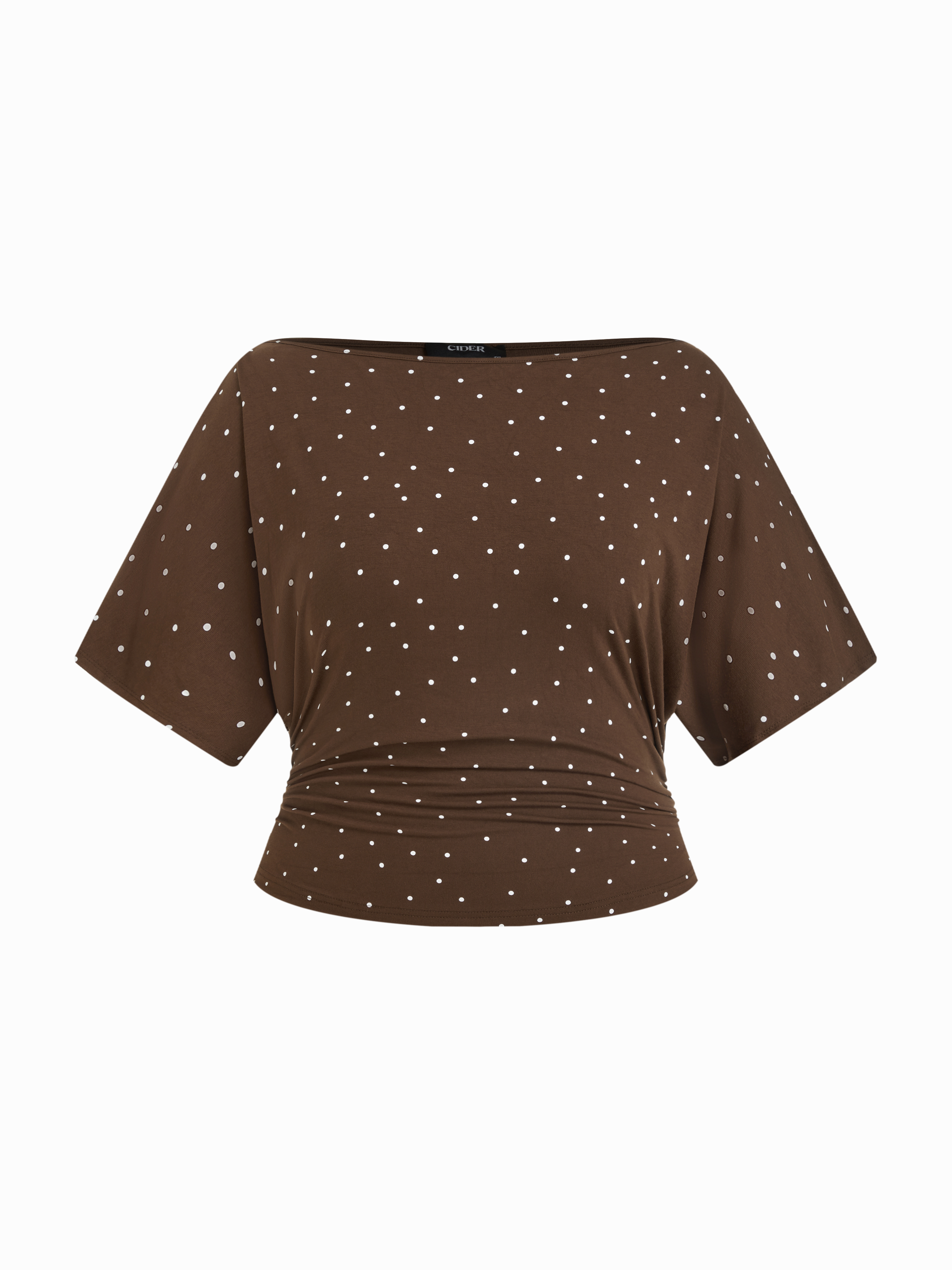 Polka Dot Boat Neck Tie Back Batwing Sleeve Top Curve & Plus