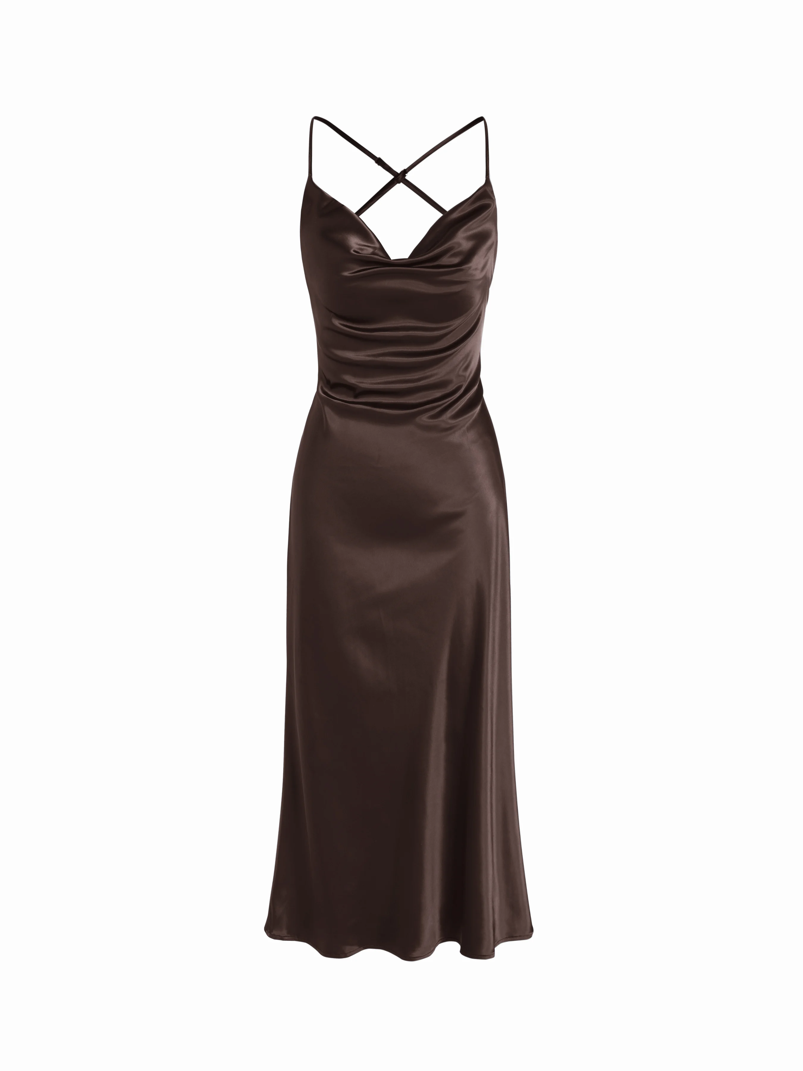 Satin Cowl Neck Sleeveless Mermaid Midi Dress