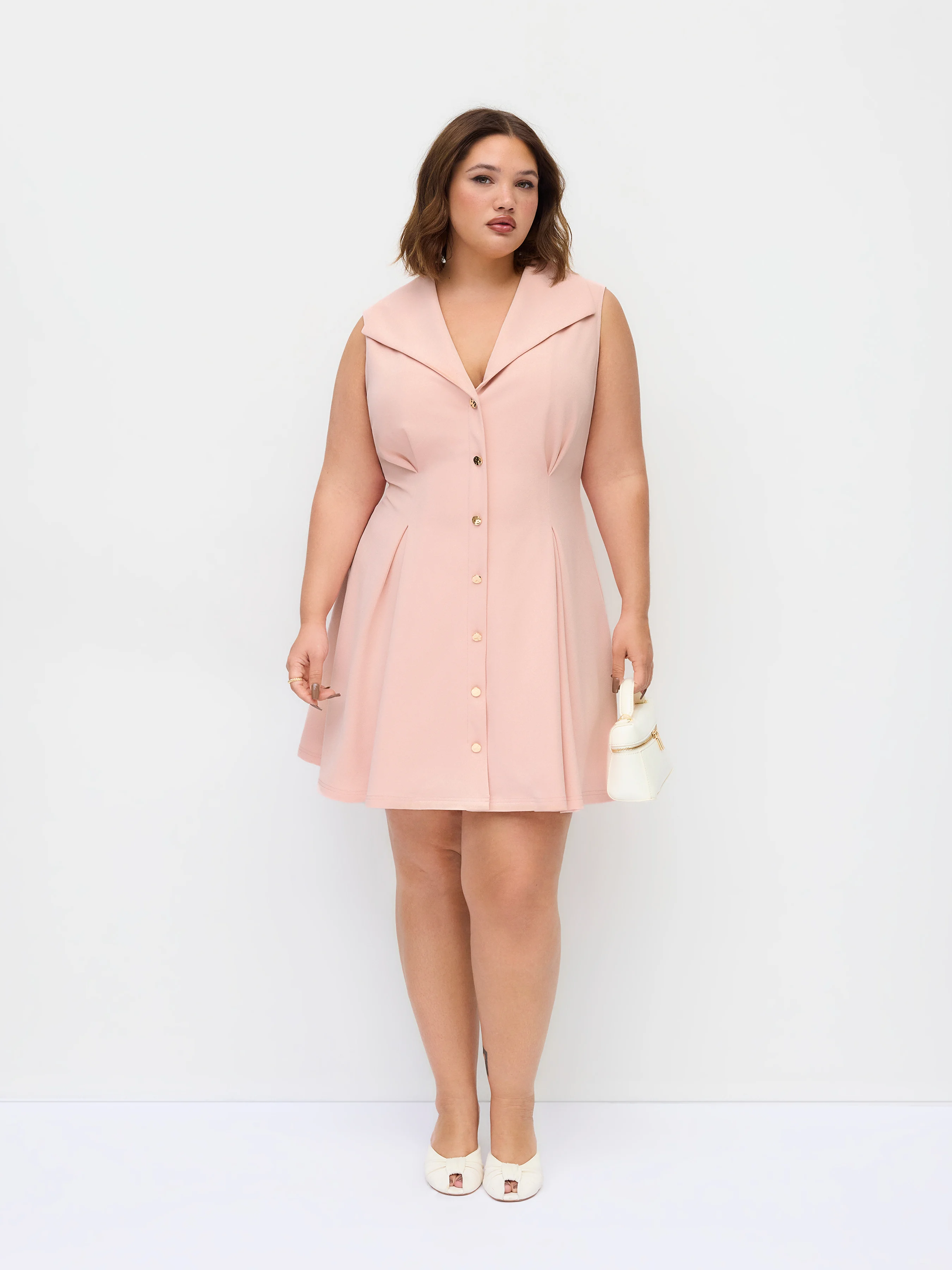 Collar Metal Detail Flared Mini Dress Curve & Plus