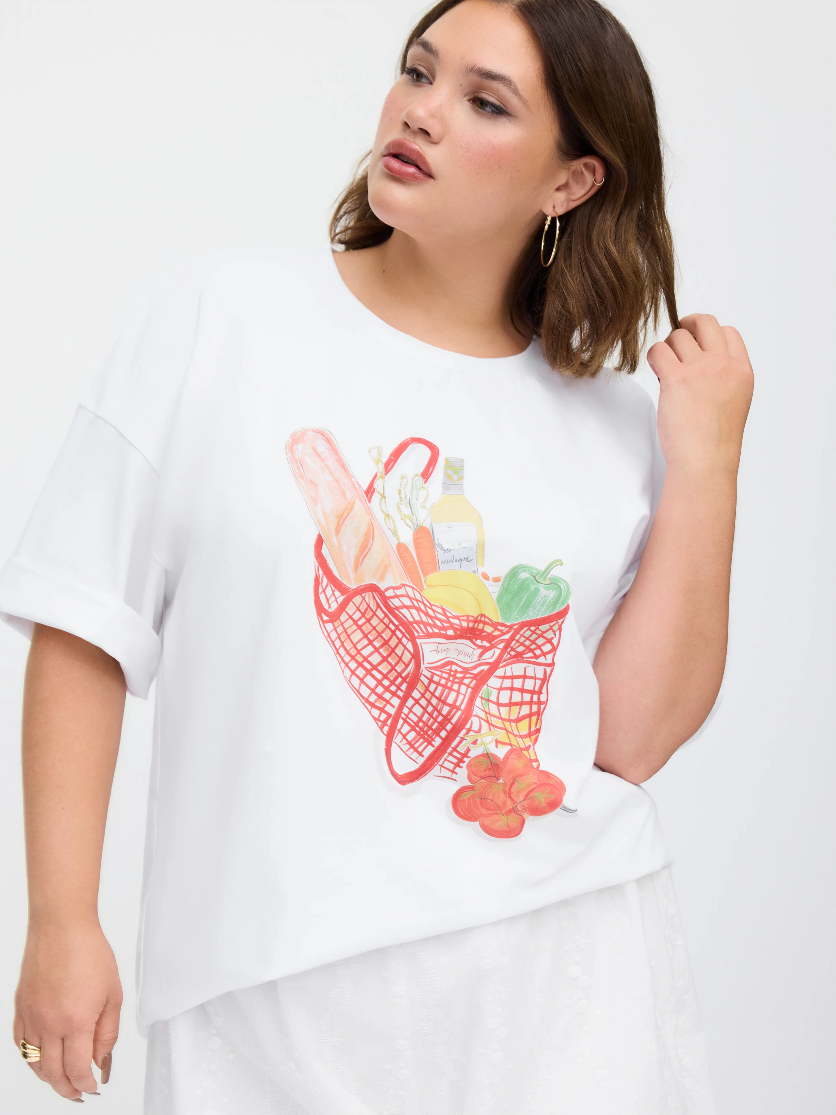 Cotton-blend Fruit & Vegetable Graphic Tee Curve & Plus