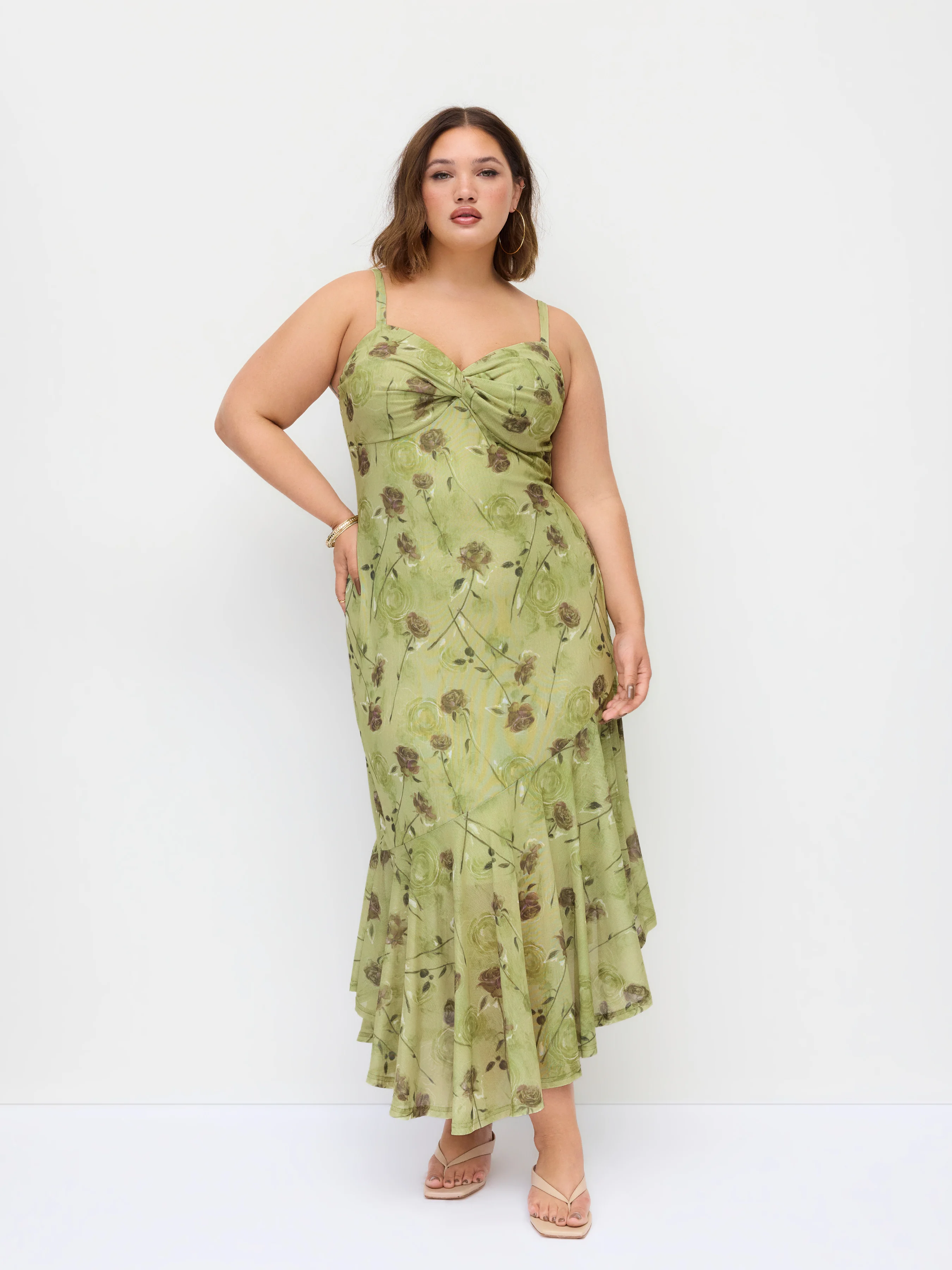 Mesh Floral Sweetheart Asymmetrical Hem Mermaid Maxi Dress Curve & Plus