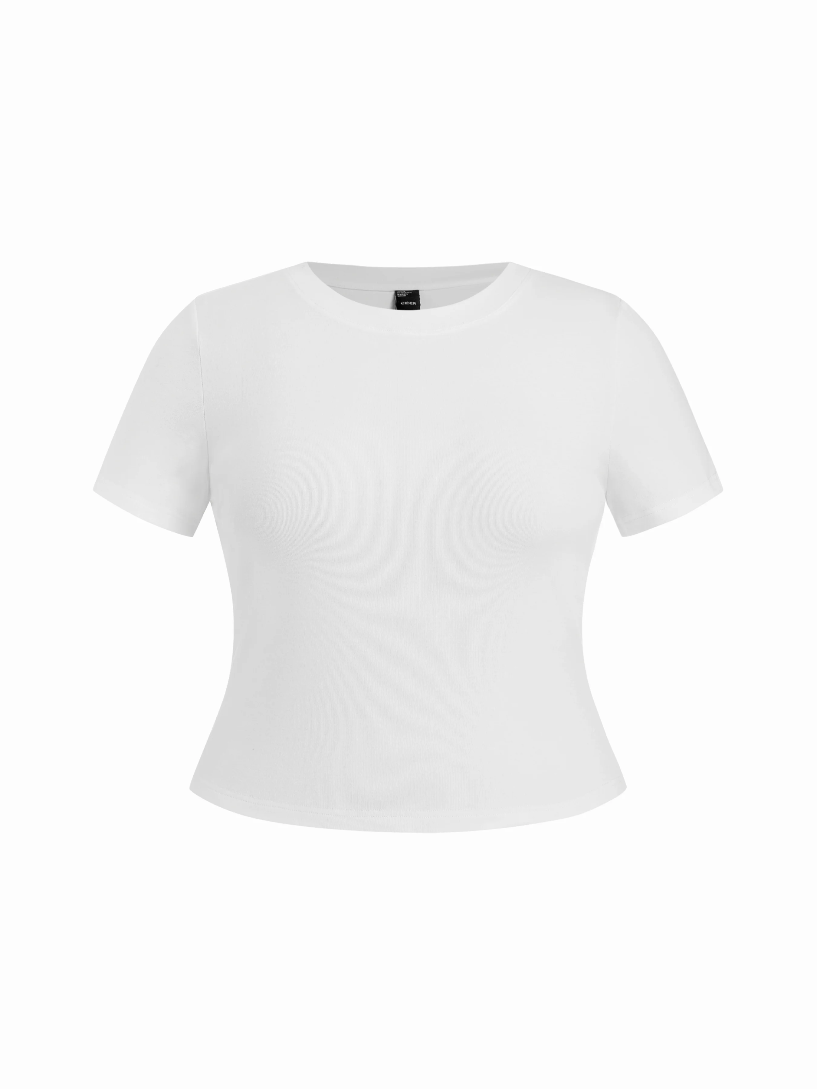 Cotton-blend Round Neckline Solid Short Sleeve Cropped Tee Curve & Plus