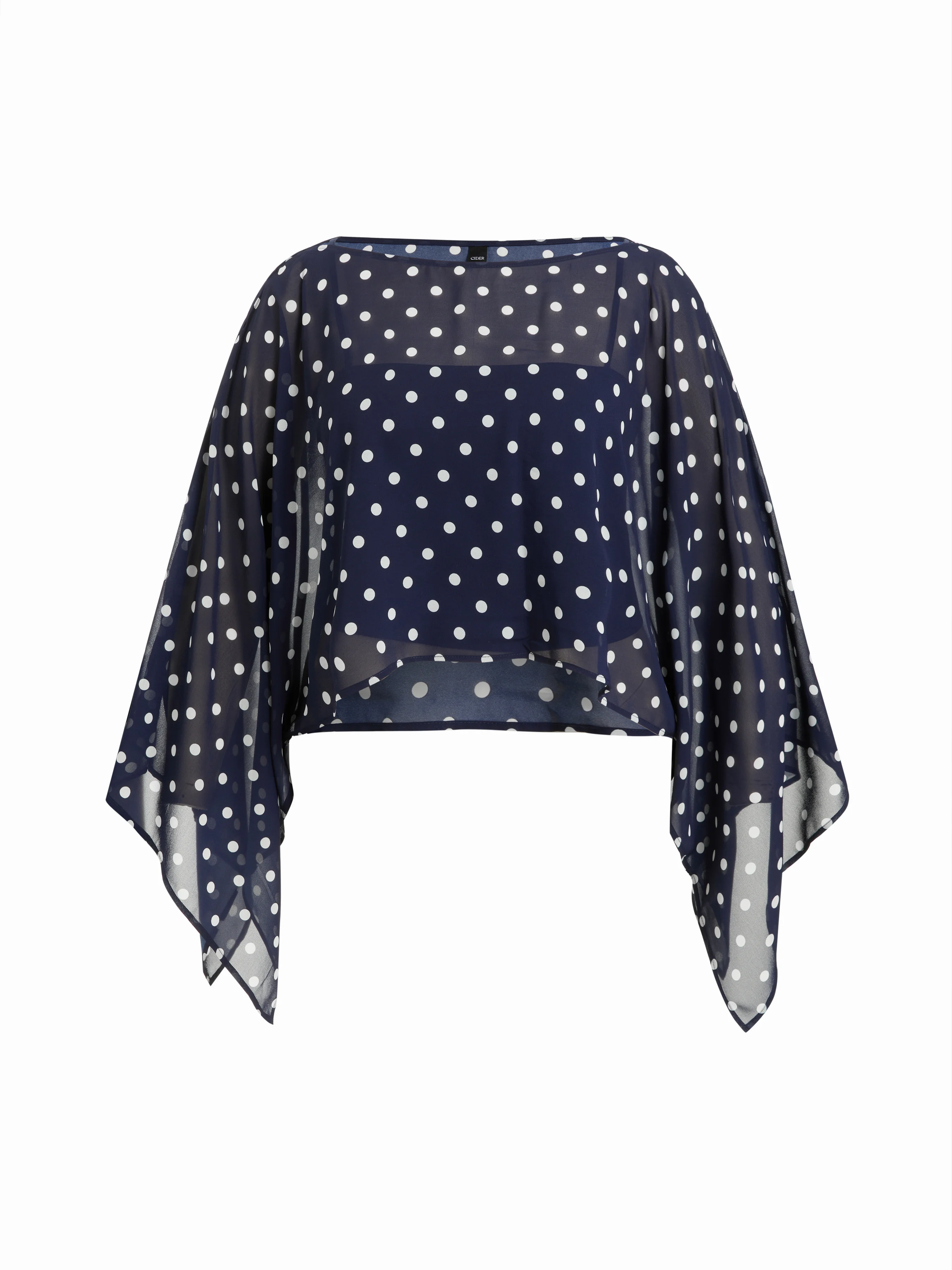 Chiffon Polka Dot Boat Neck Cloak Sleeve Oversized Poncho Blouse & Bandeau Curve & Plus