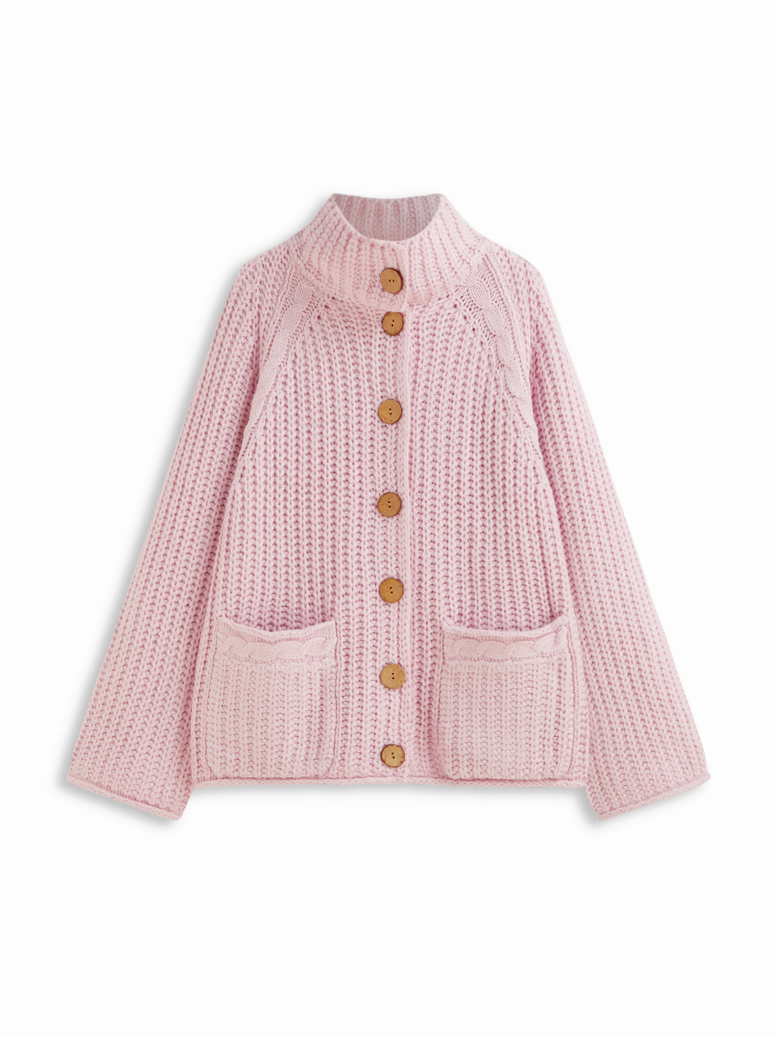 Cable Knit High Neck Oversized Cardigan