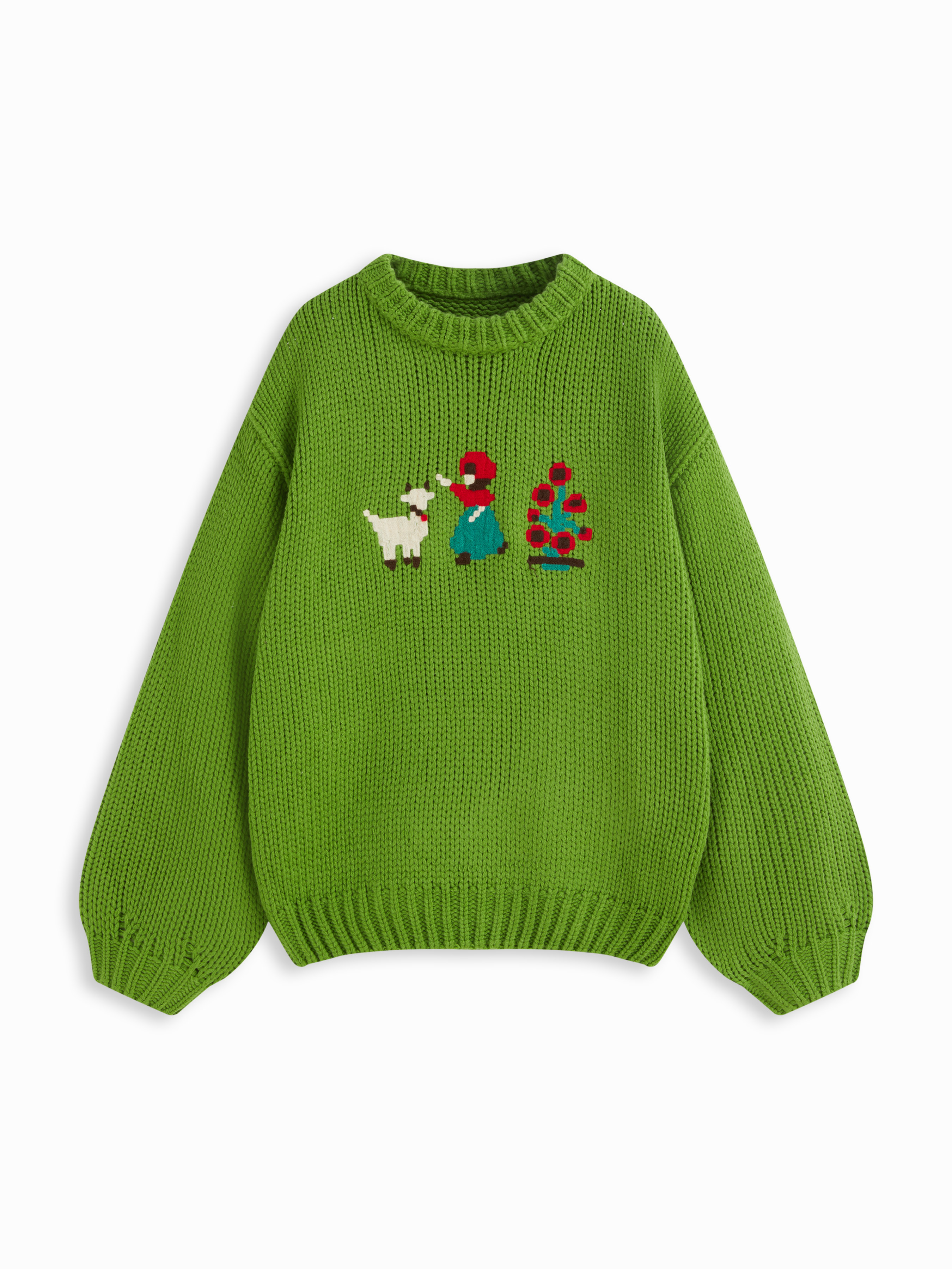 Knit Crochet Animal & Figure & Floral Graphic Lantern Sleeve Oversized Sweater