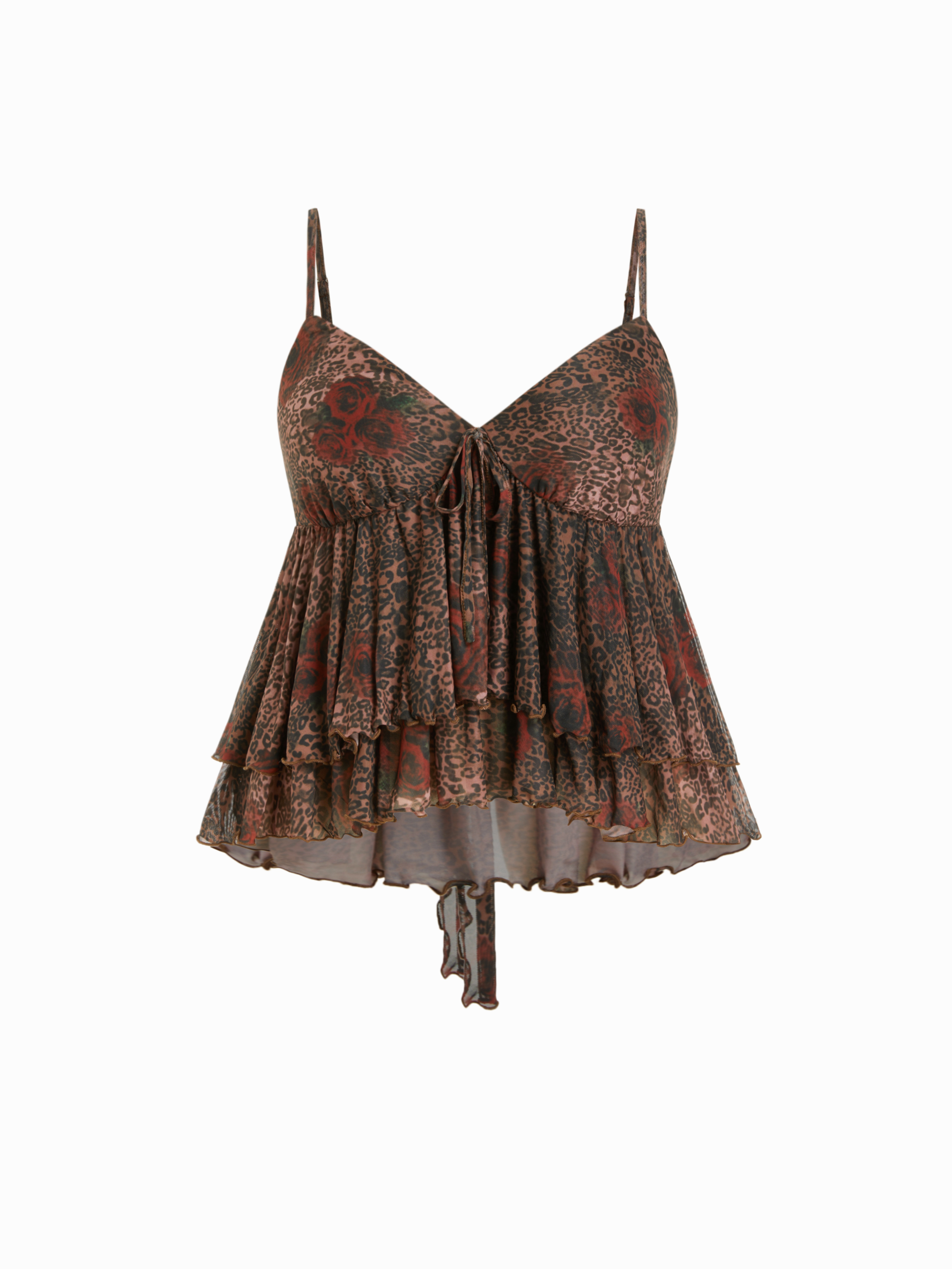 Leopard Print V-Neck Ruffled Tiered Cami Top Curve & Plus
