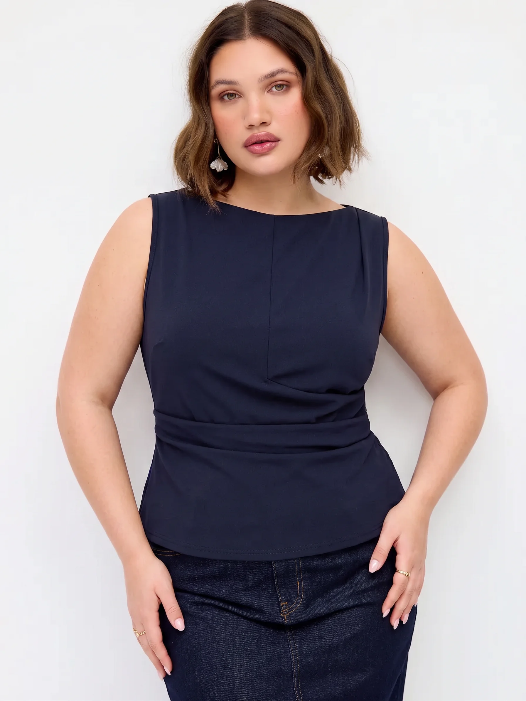 Jersey Boat Neck Ruched Crop Top Curve & Plus