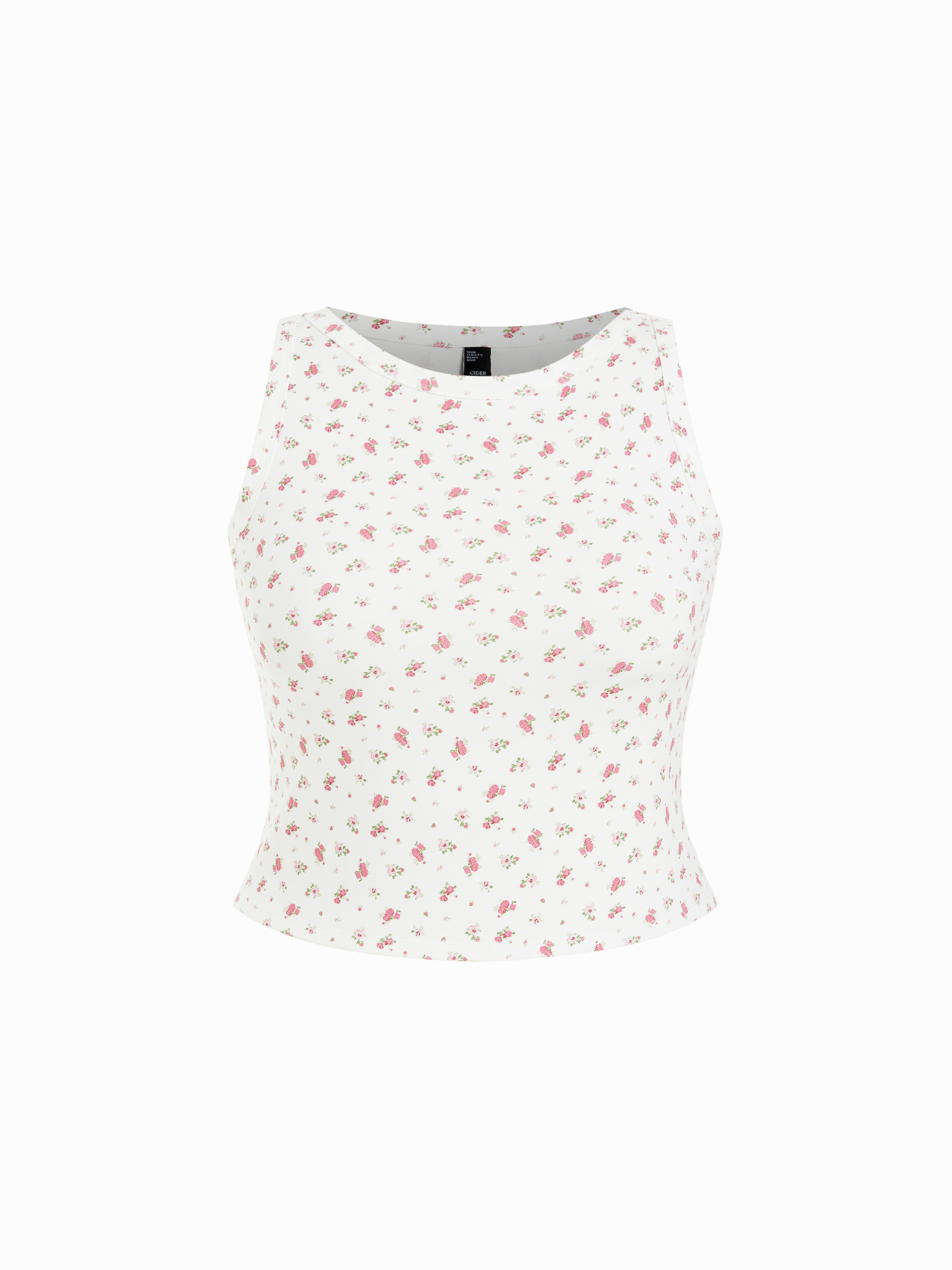 Knit Fabric Round Neckline Floral Crop Tops & Camis Tees Curve & Plus
