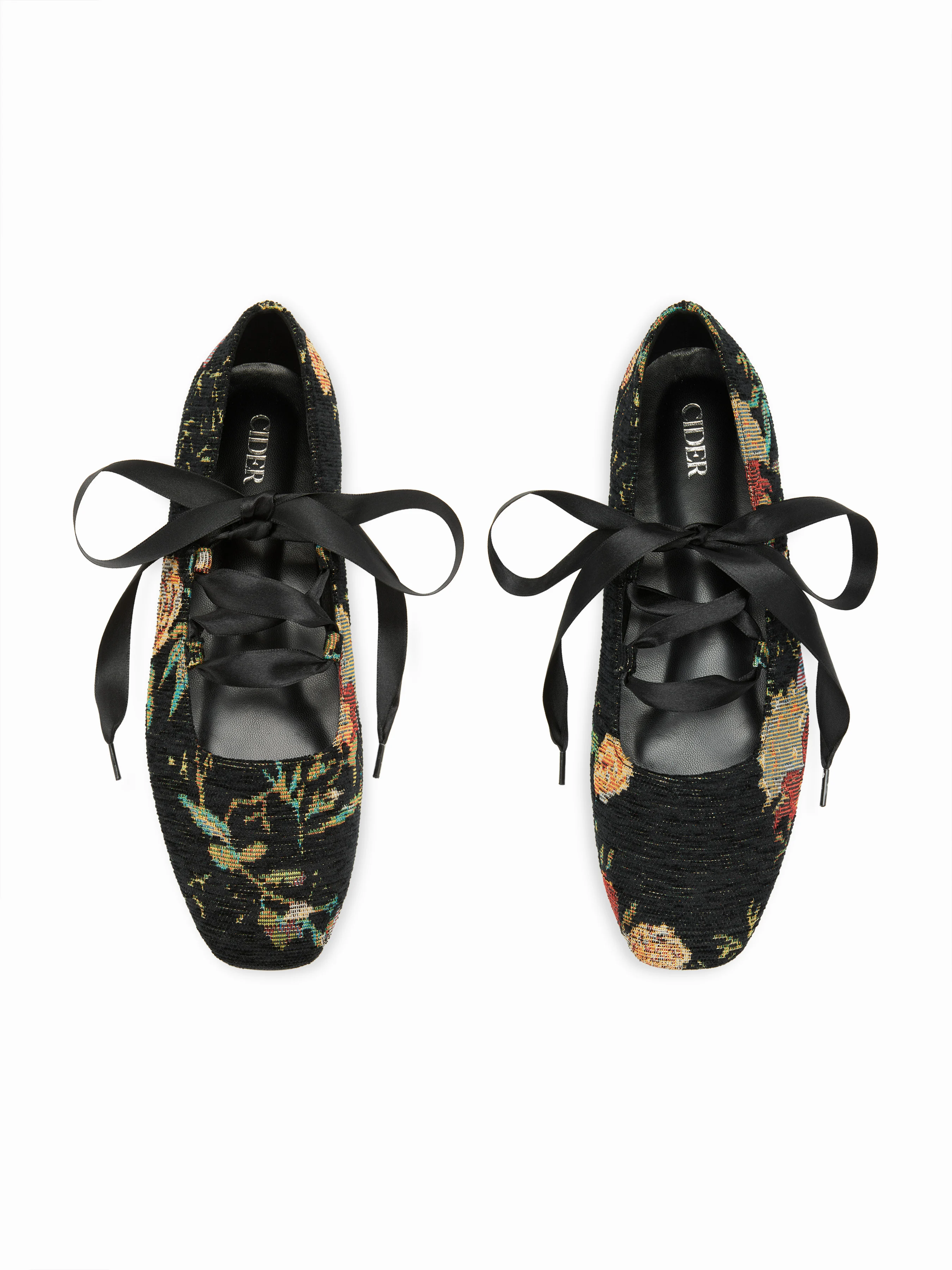 FLORAL LACE-UP BALLET FLATS