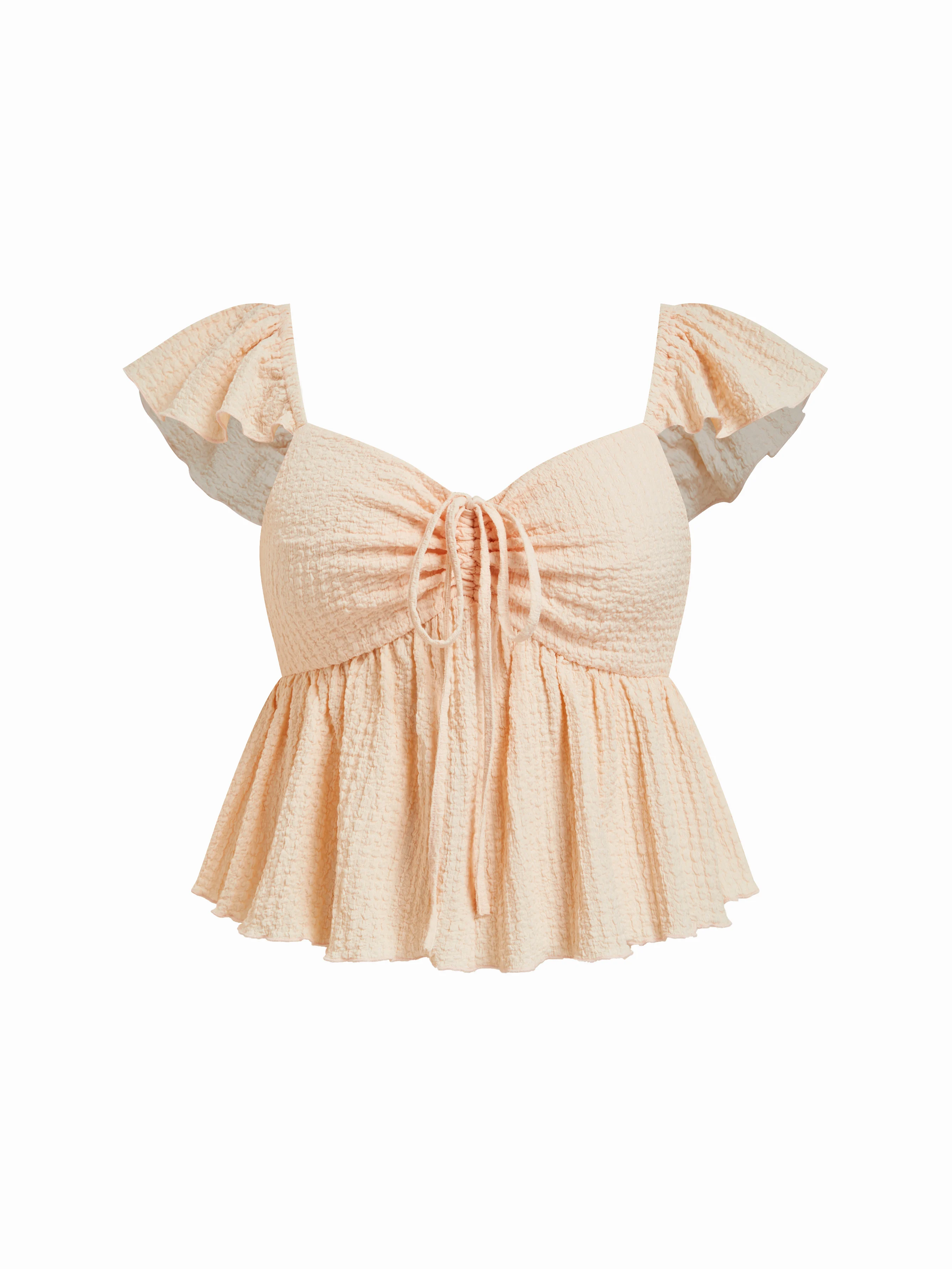 Textured Sweetheart Ruffle Sleeve Top Curve & Plus