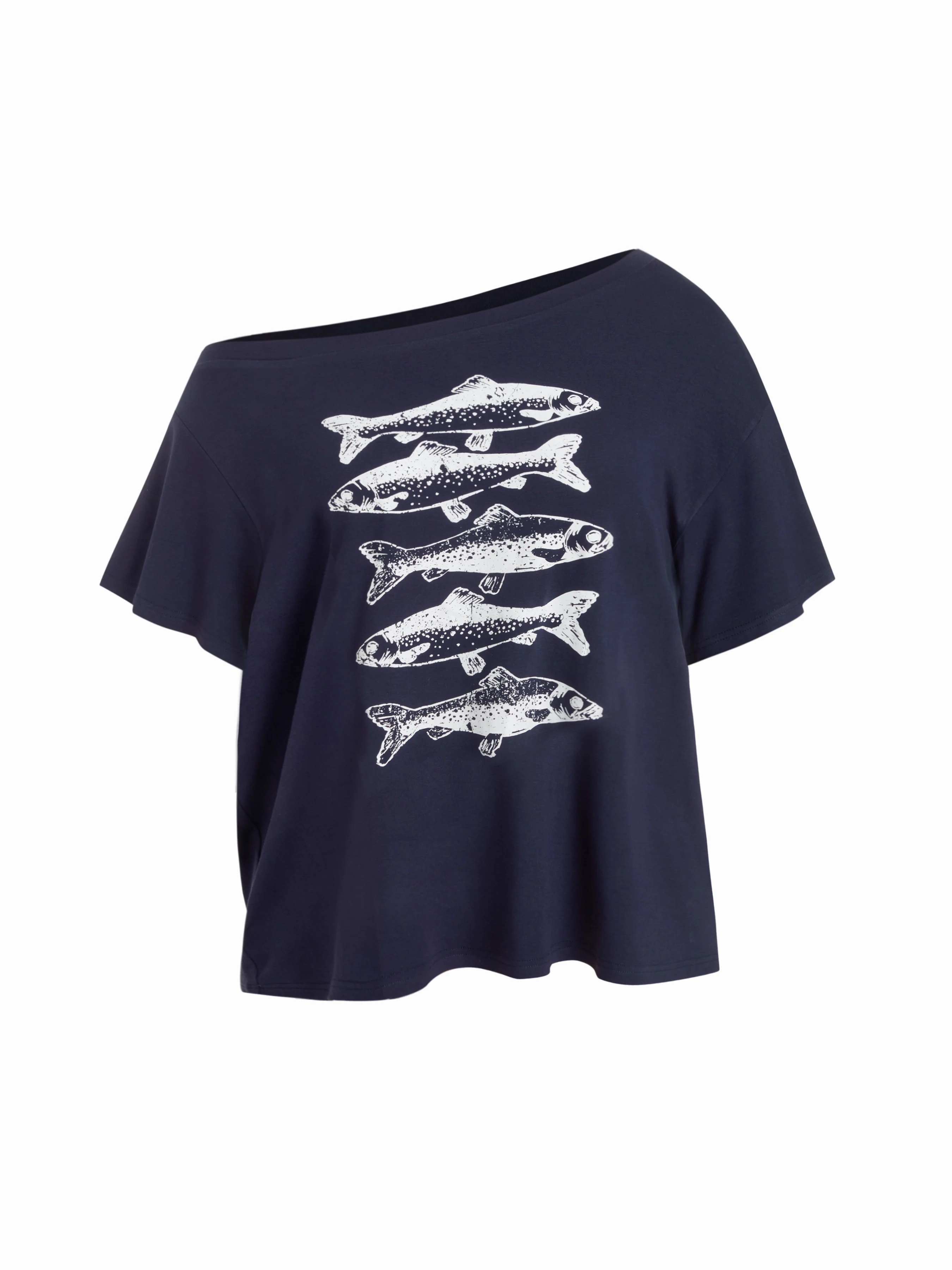 Knit Fabric Asymmetrical Neck Solid Animal Asymmetrical Short Sleeve Tees Curve & Plus