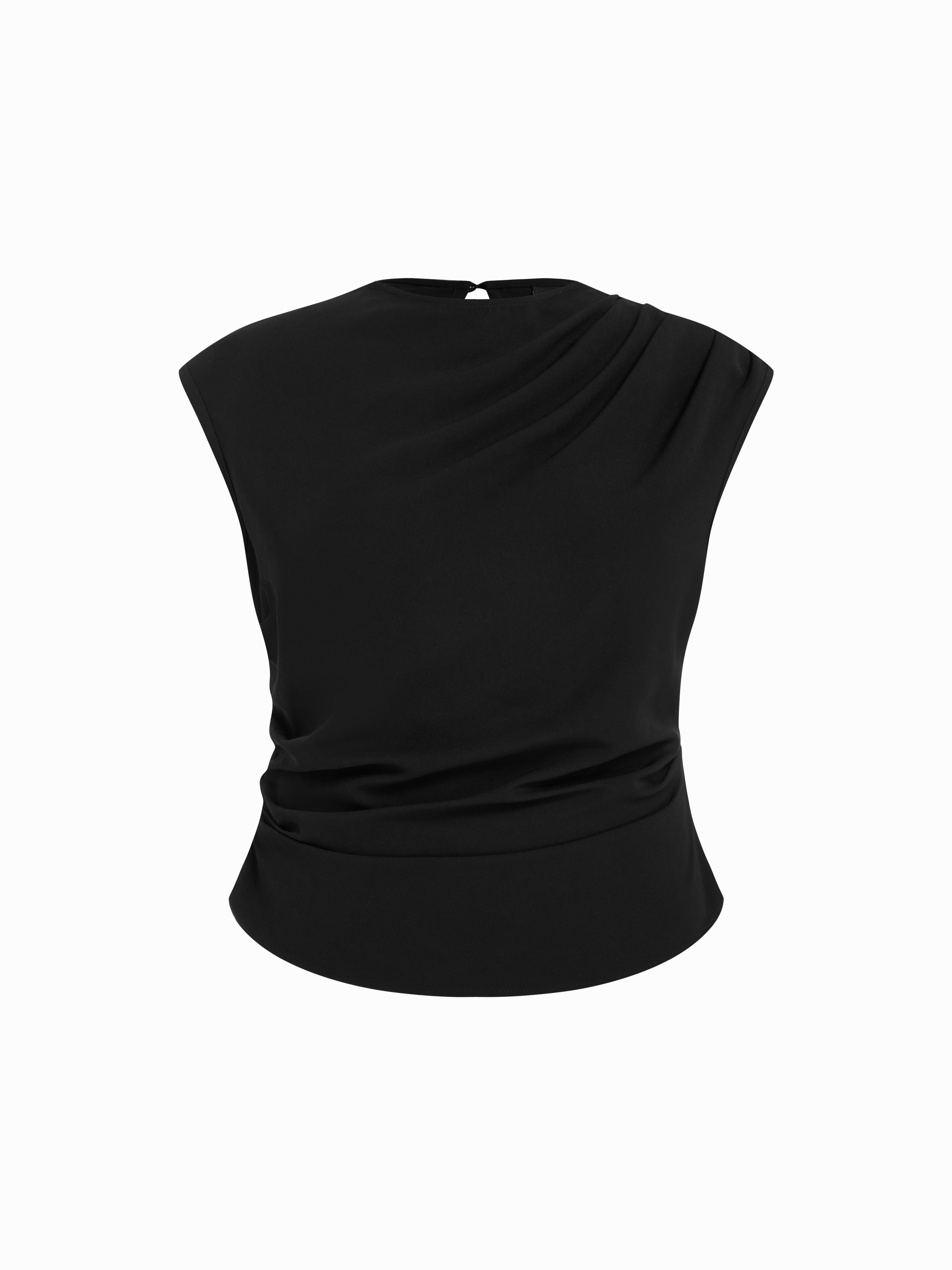 Stand Collar Draped Ruched Tank Blouse Curve & Plus