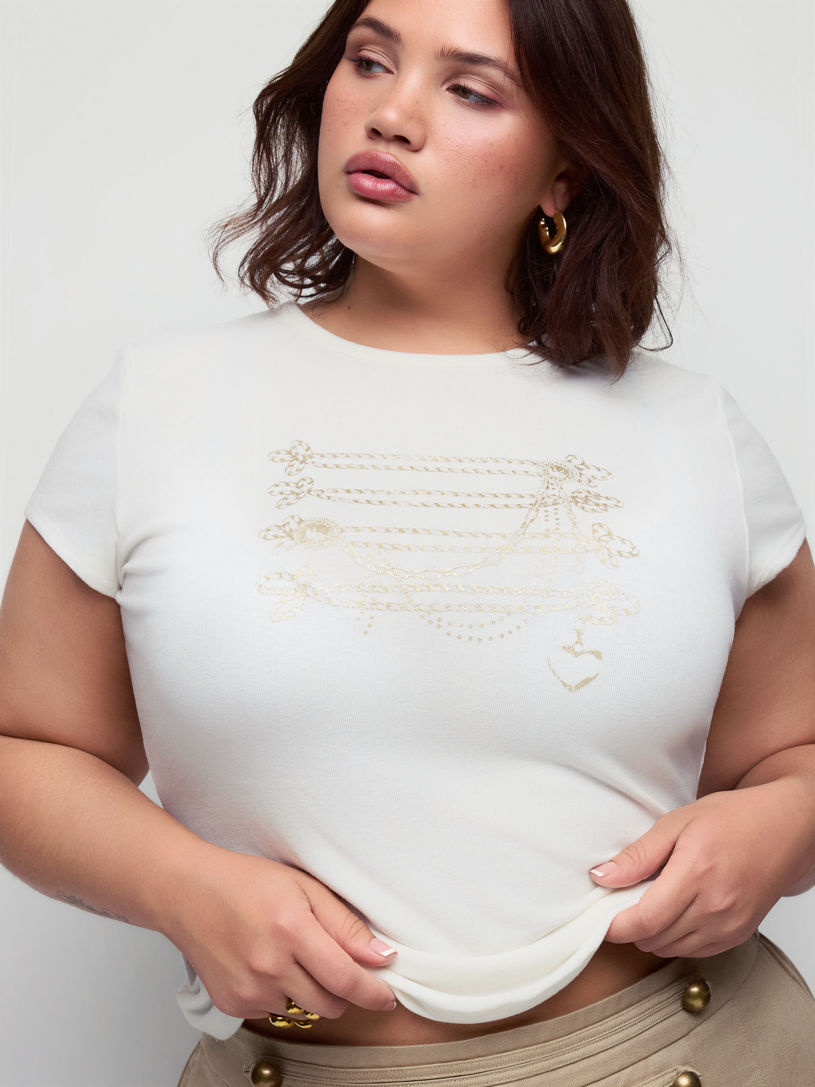 Heart & Chain Graphic Slim Short Sleeve Tee Curve & Plus