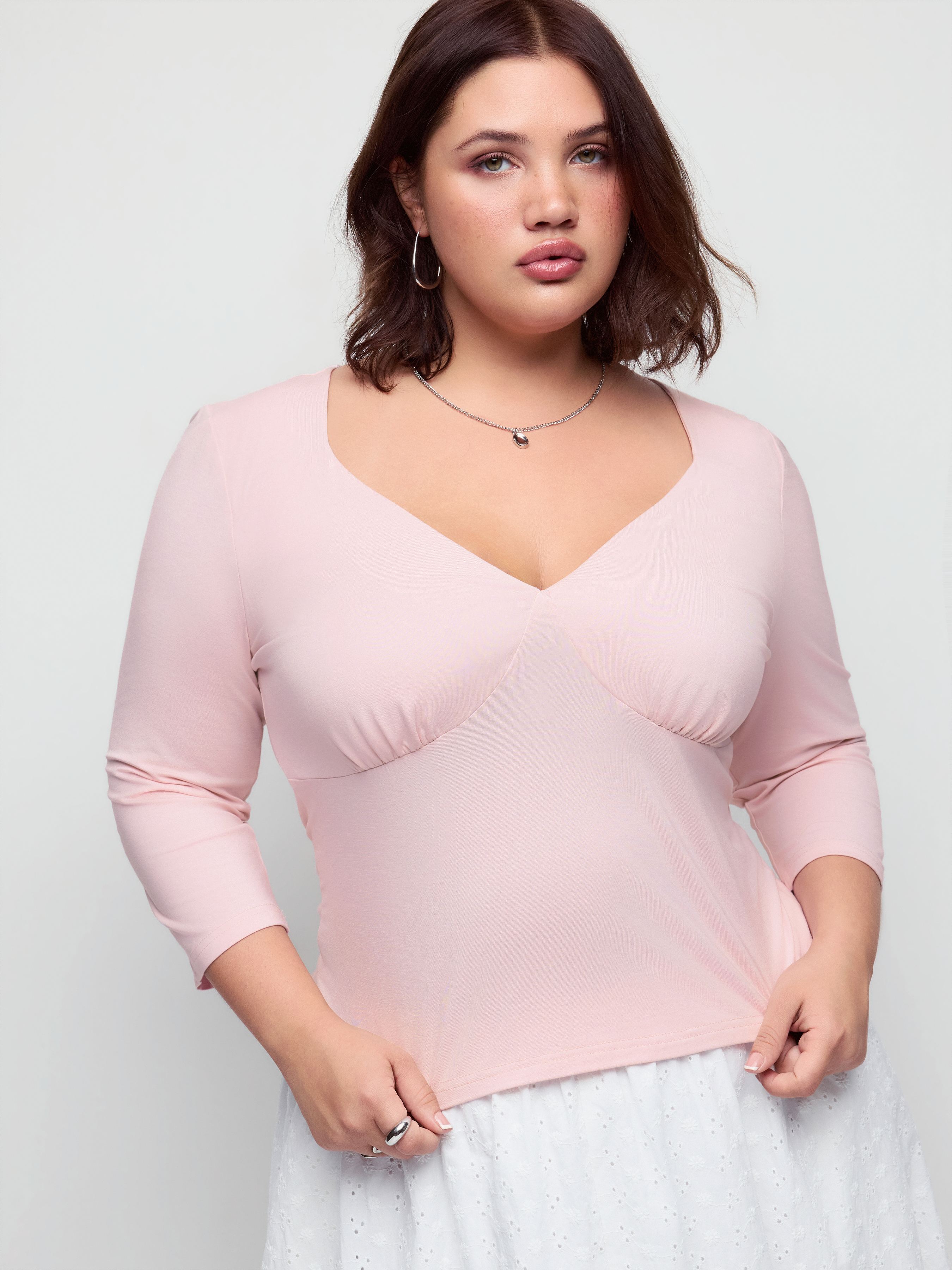 Sweetheart Neck Ruched Modal Long Sleeve Tee Curve & Plus
