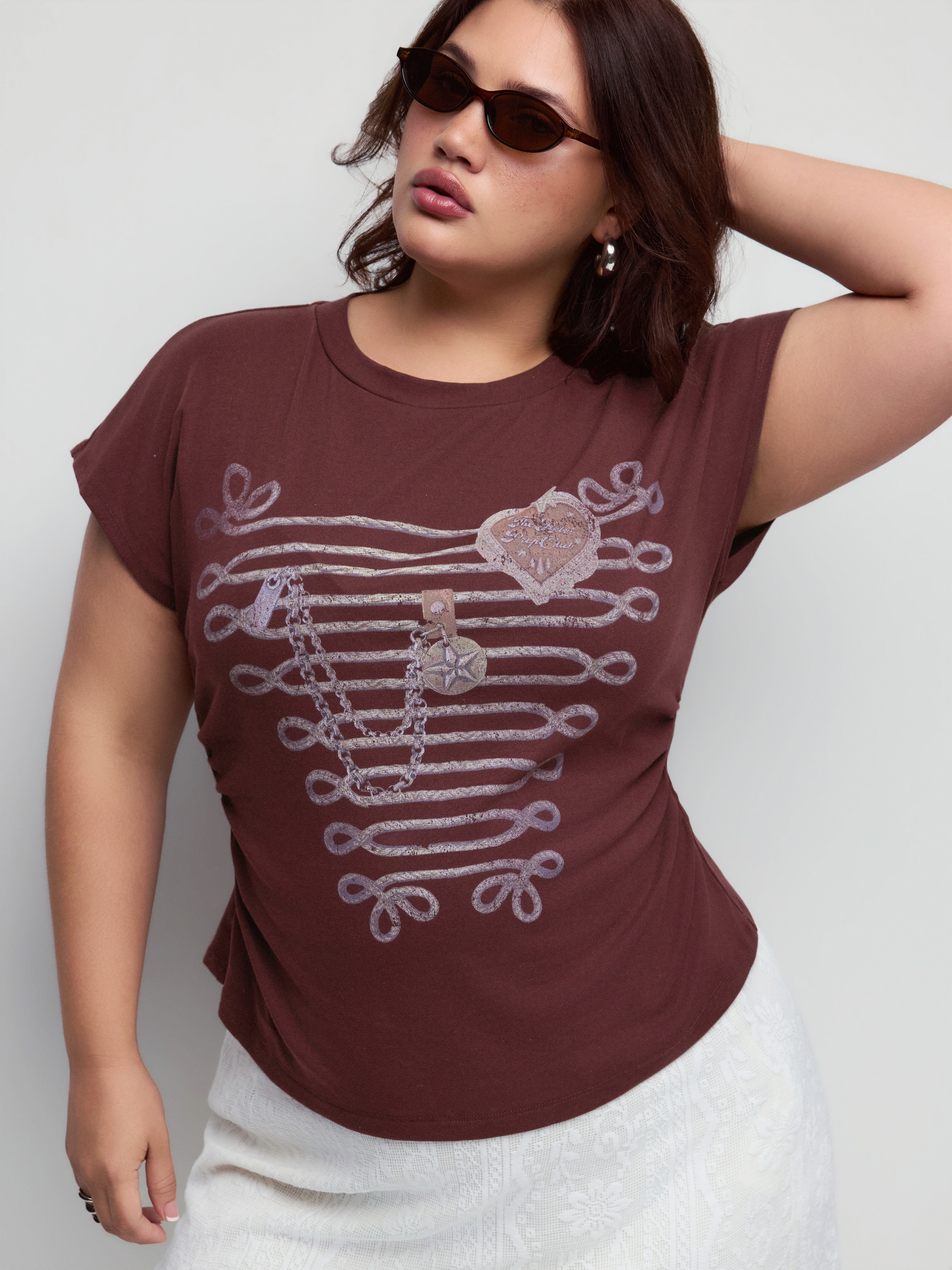 Knit Fabric Round Neckline Conversational Short Sleeve Tees Curve & Plus