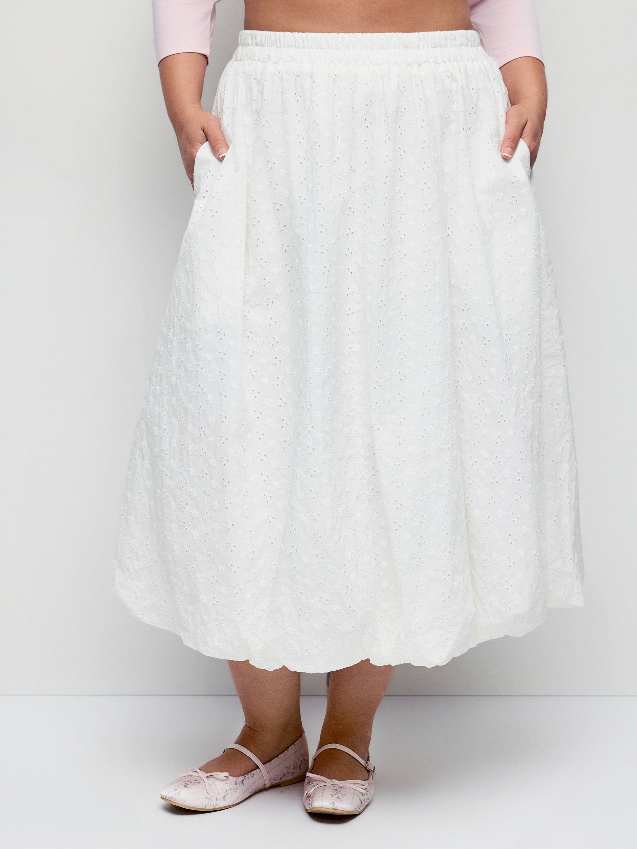Lace Floral Middle Waist Bubble Midi Skirt Curve & Plus