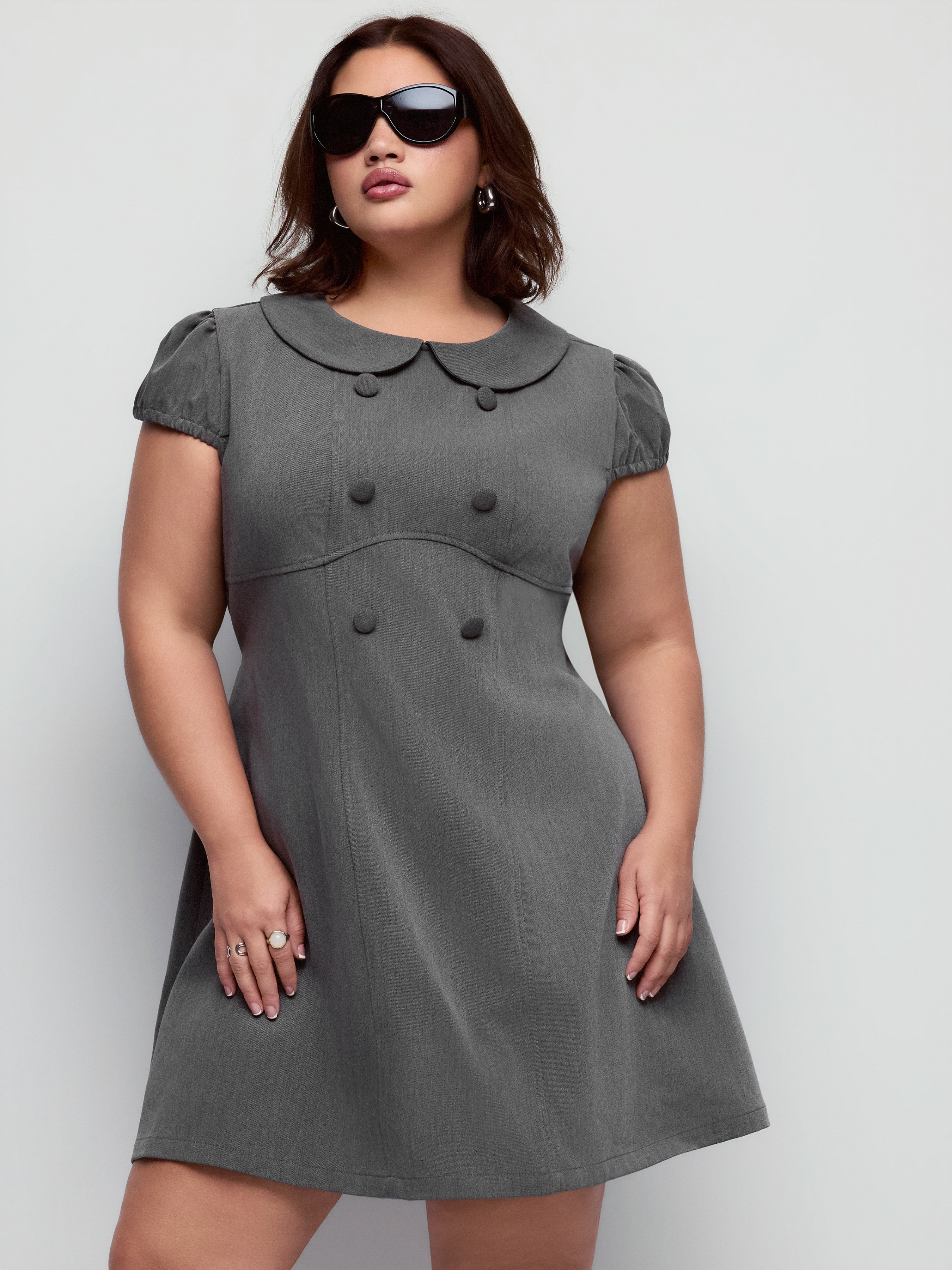 Woven Collar None Short Dresses Curve & Plus