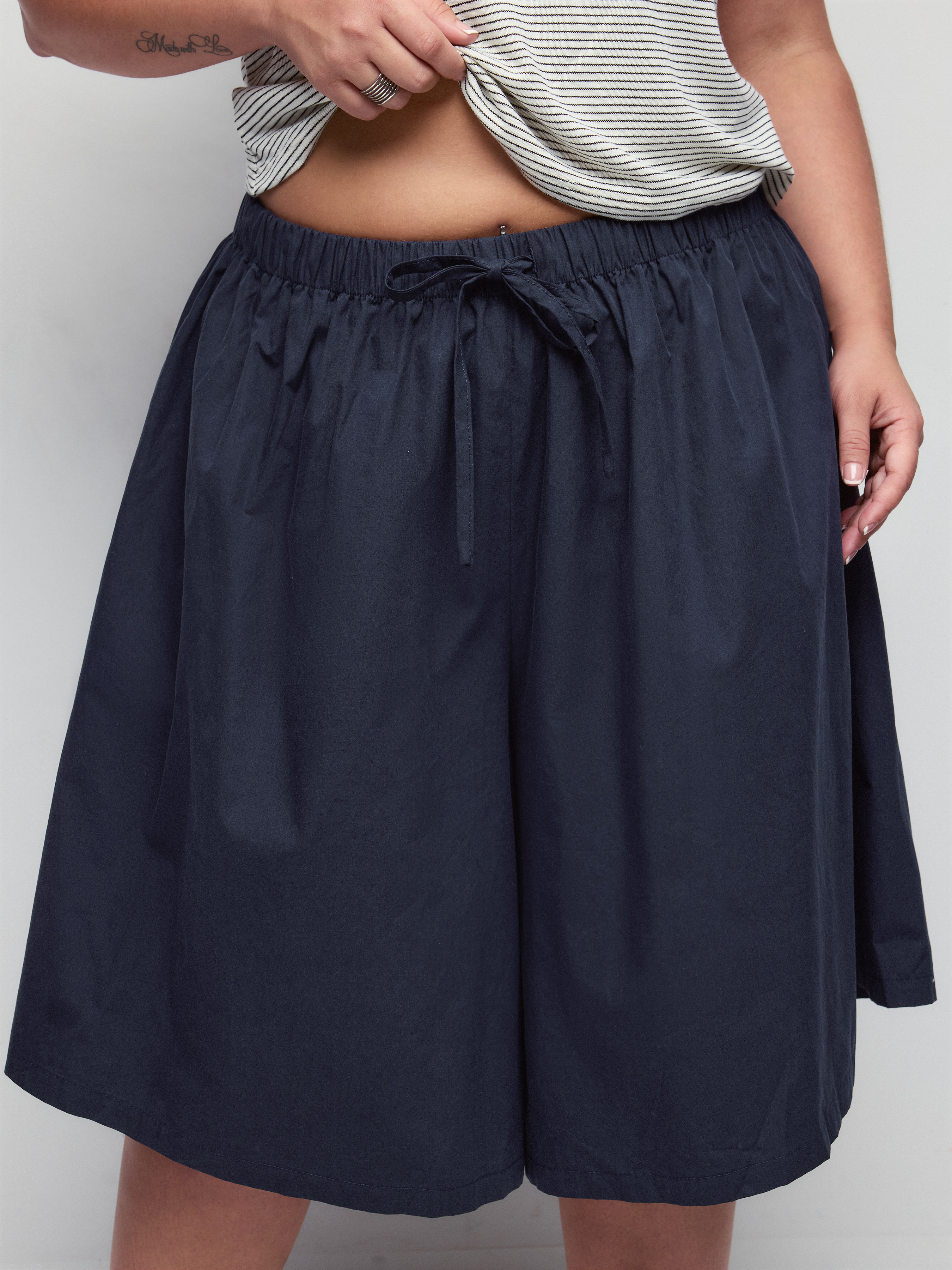 Cotton Mid Rise Drawstring Oversized Bermuda Shorts Curve & Plus