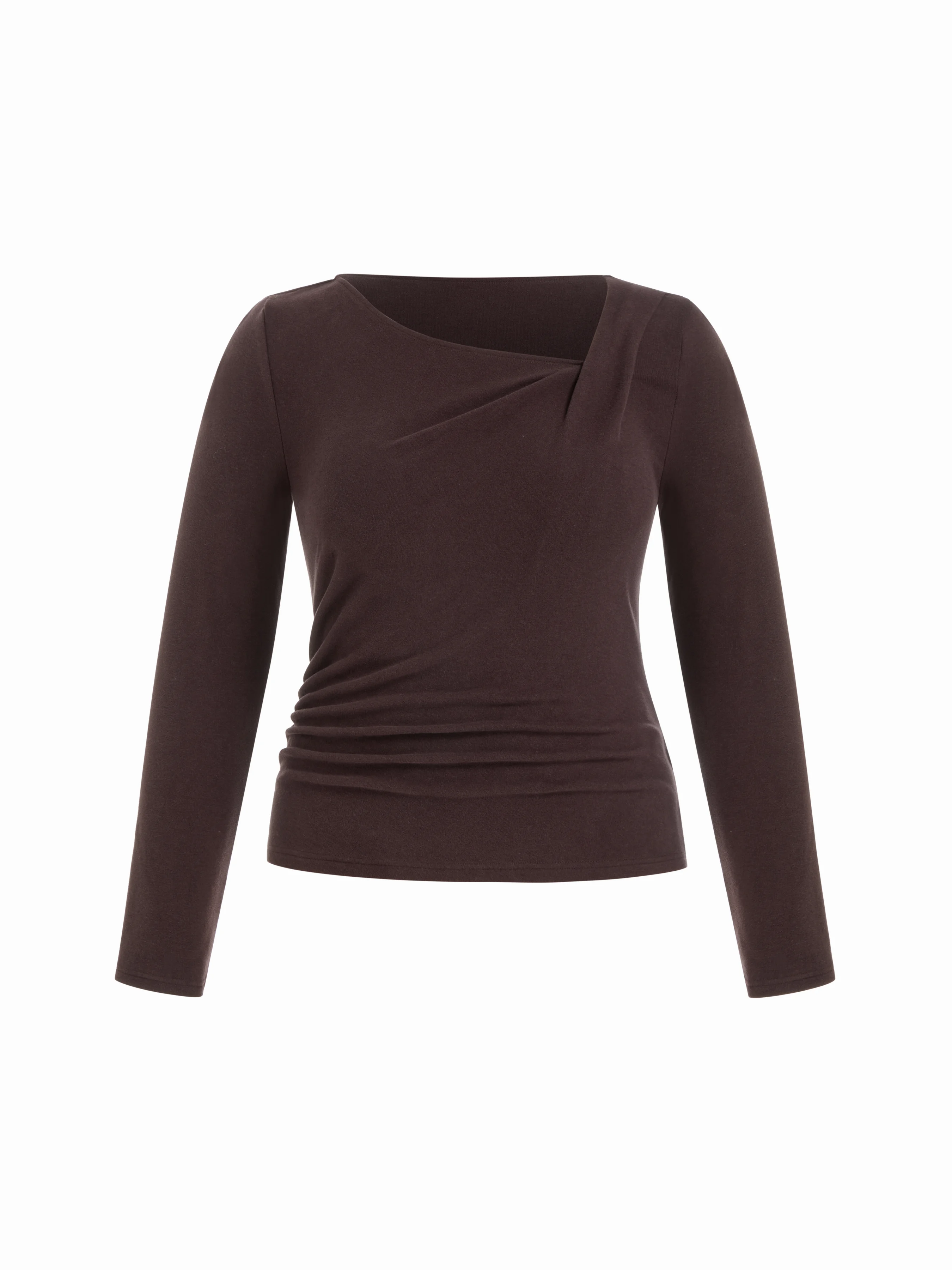 Thermal Cotton-blend Asymmetrical Neck Long Sleeve Ruched Top Curve & Plus