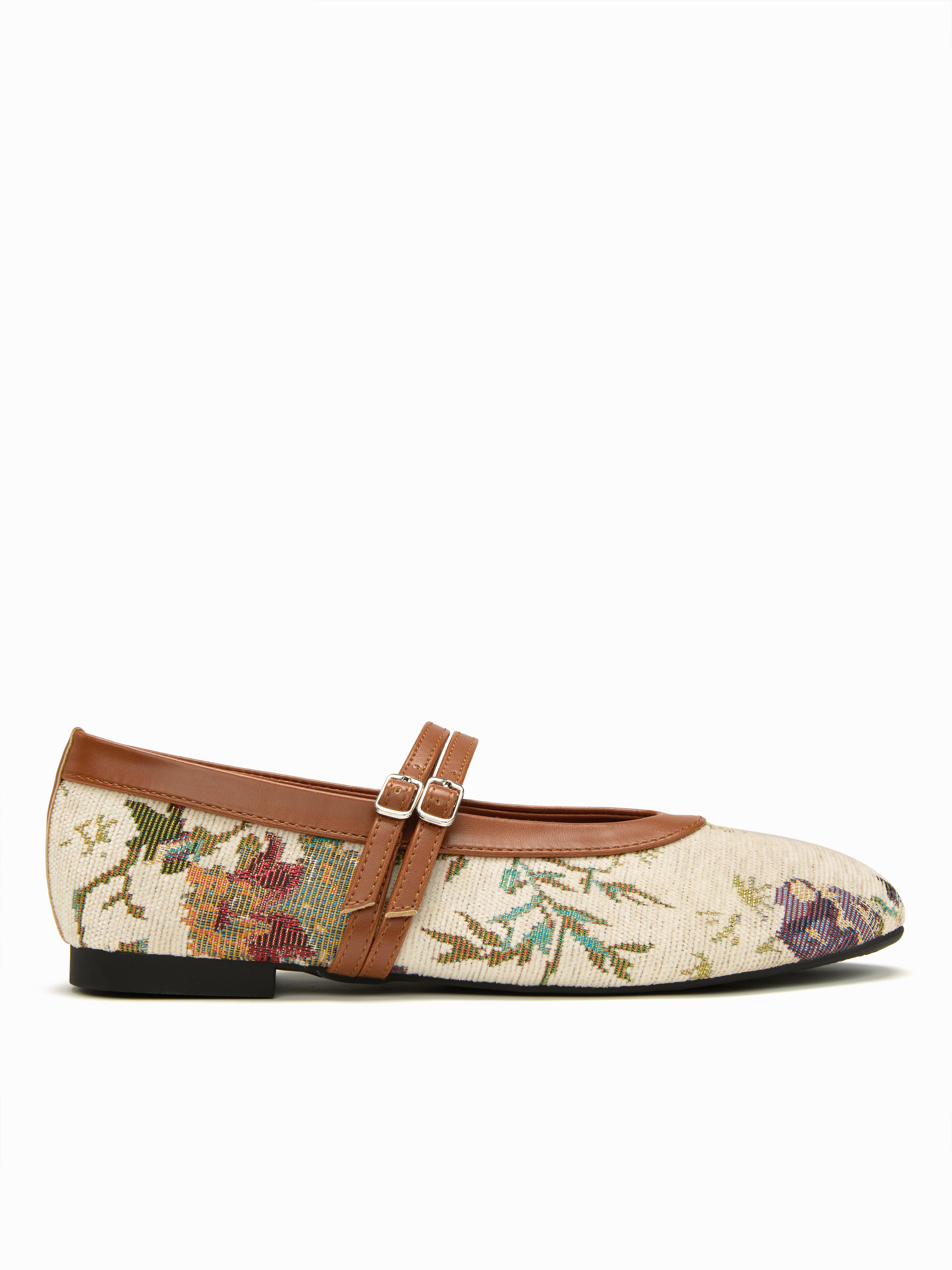 FLORAL EMBROIDERED MARY JANE FLATS