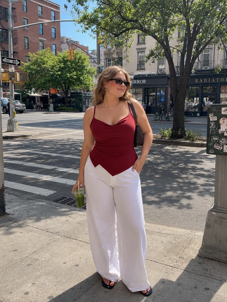 Cowl Neck Ruched Asymmetrical Hem Cami Top Curve & Plus