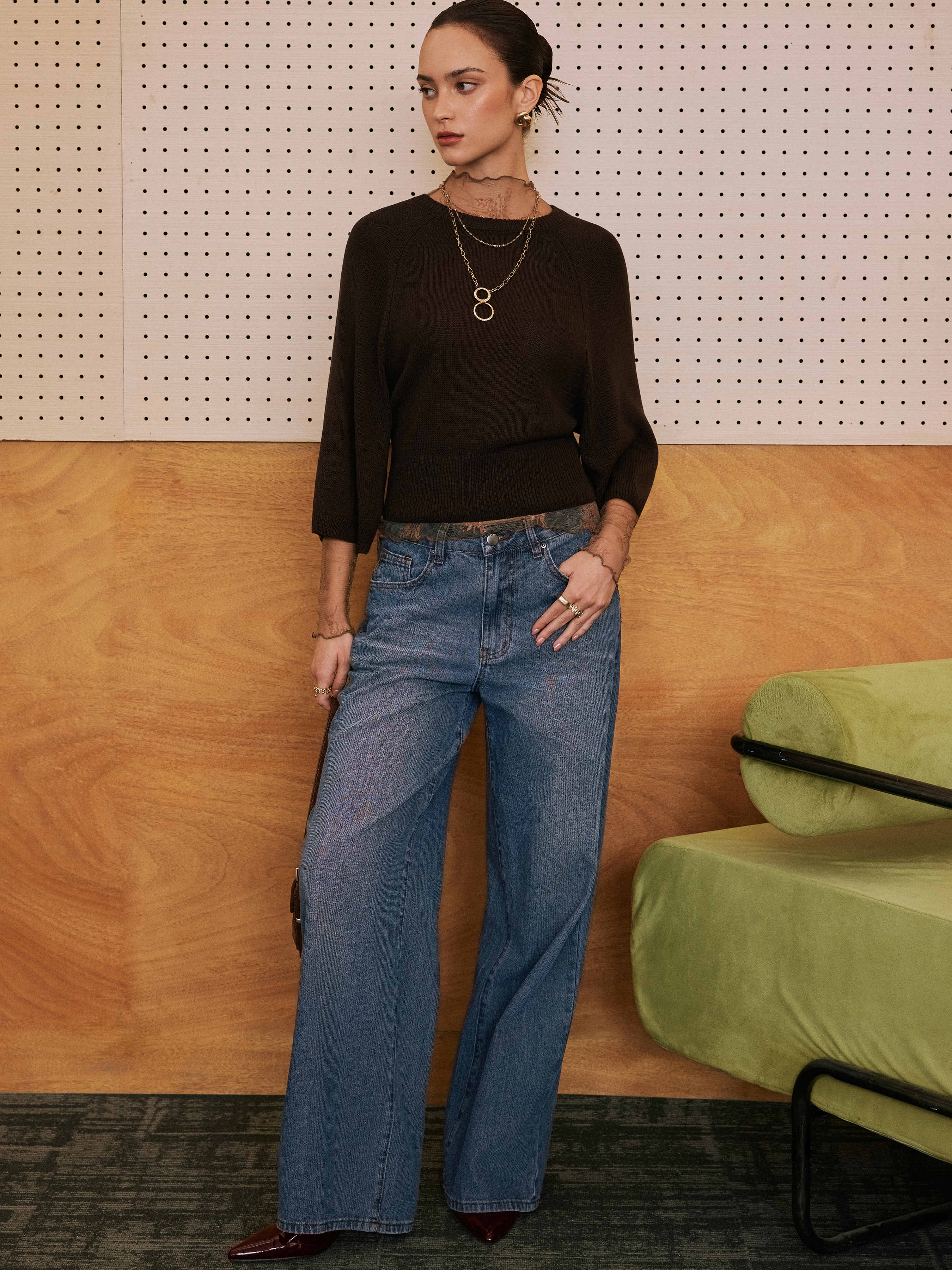 Washed Denim Low Rise Straight Leg Jeans