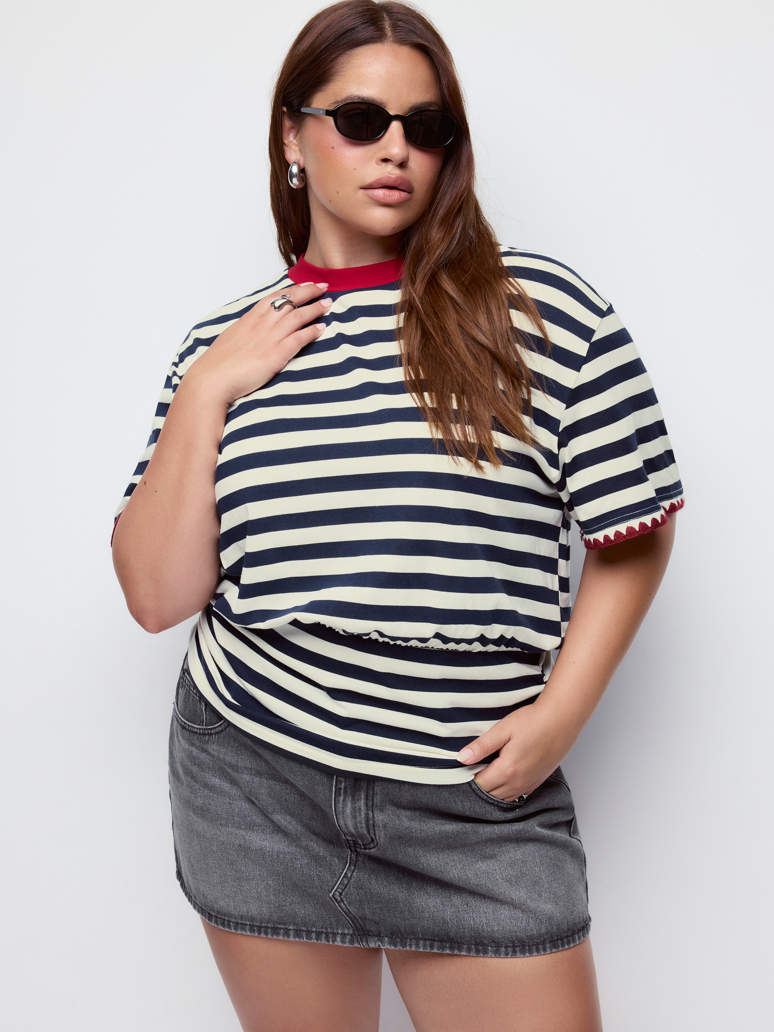 Stripe Color-Blocked Oversized Short Sleeve Top Curve & Plus