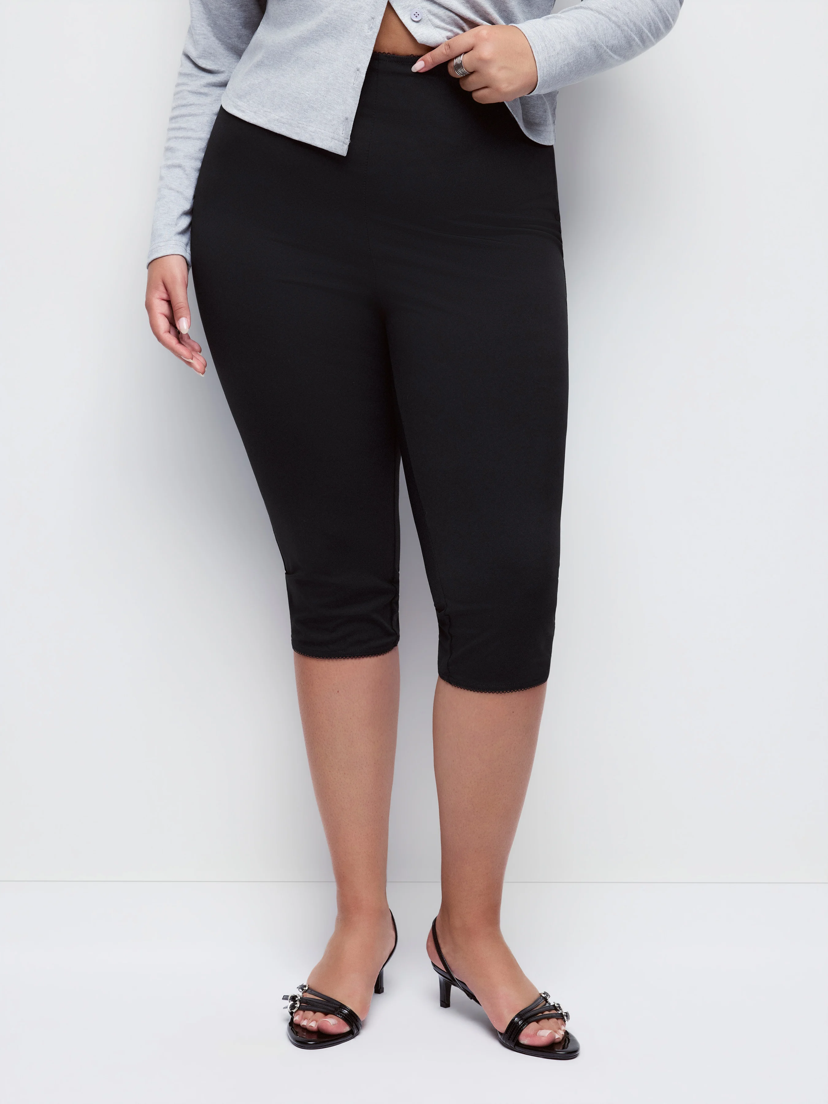 High Stretch Mid Rise Jogger Capri Trousers Curve & Plus