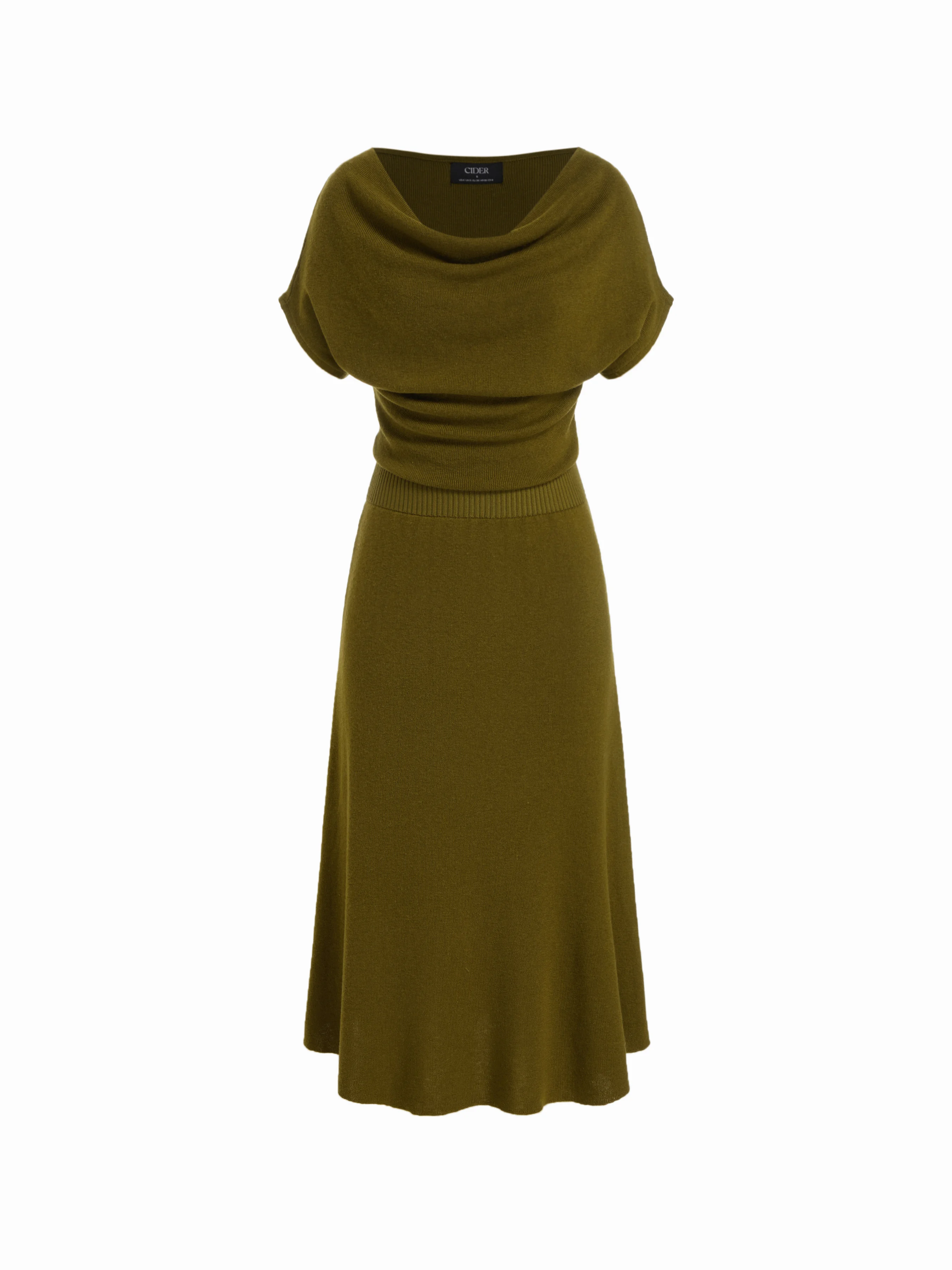 Knit Wool-blend Cowl Neck Slim Midi Dress