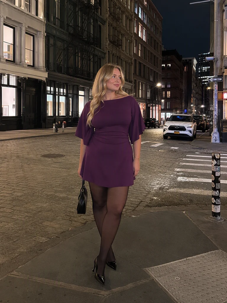 Boat Neck Ruffle Sleeve Ruched A-line Mini Dress Curve & Plus