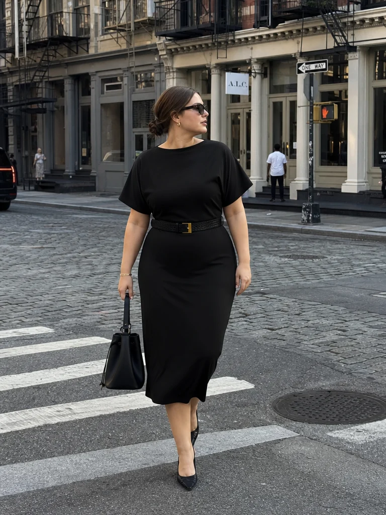 High Stretch Boat Neck Batwing Sleeve Straight Maxi Dress With Belt Curve & Plus