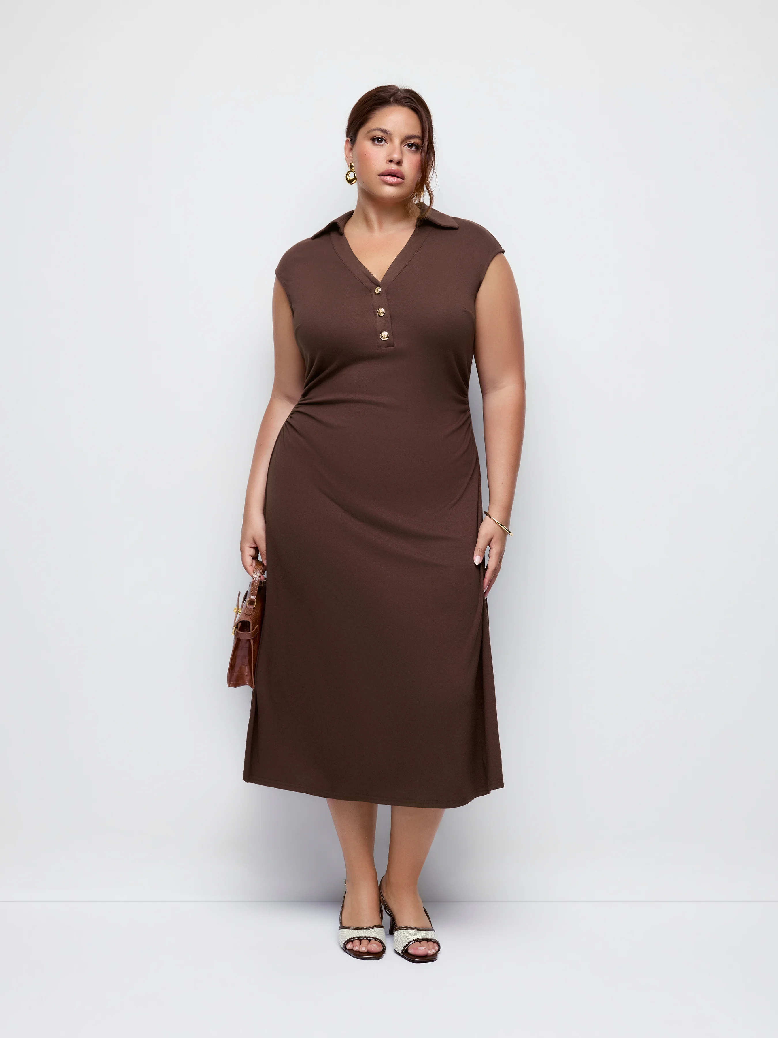 High Stretch Textured Ruched Metal Detail Straight Maxi Dress Curve & Plus