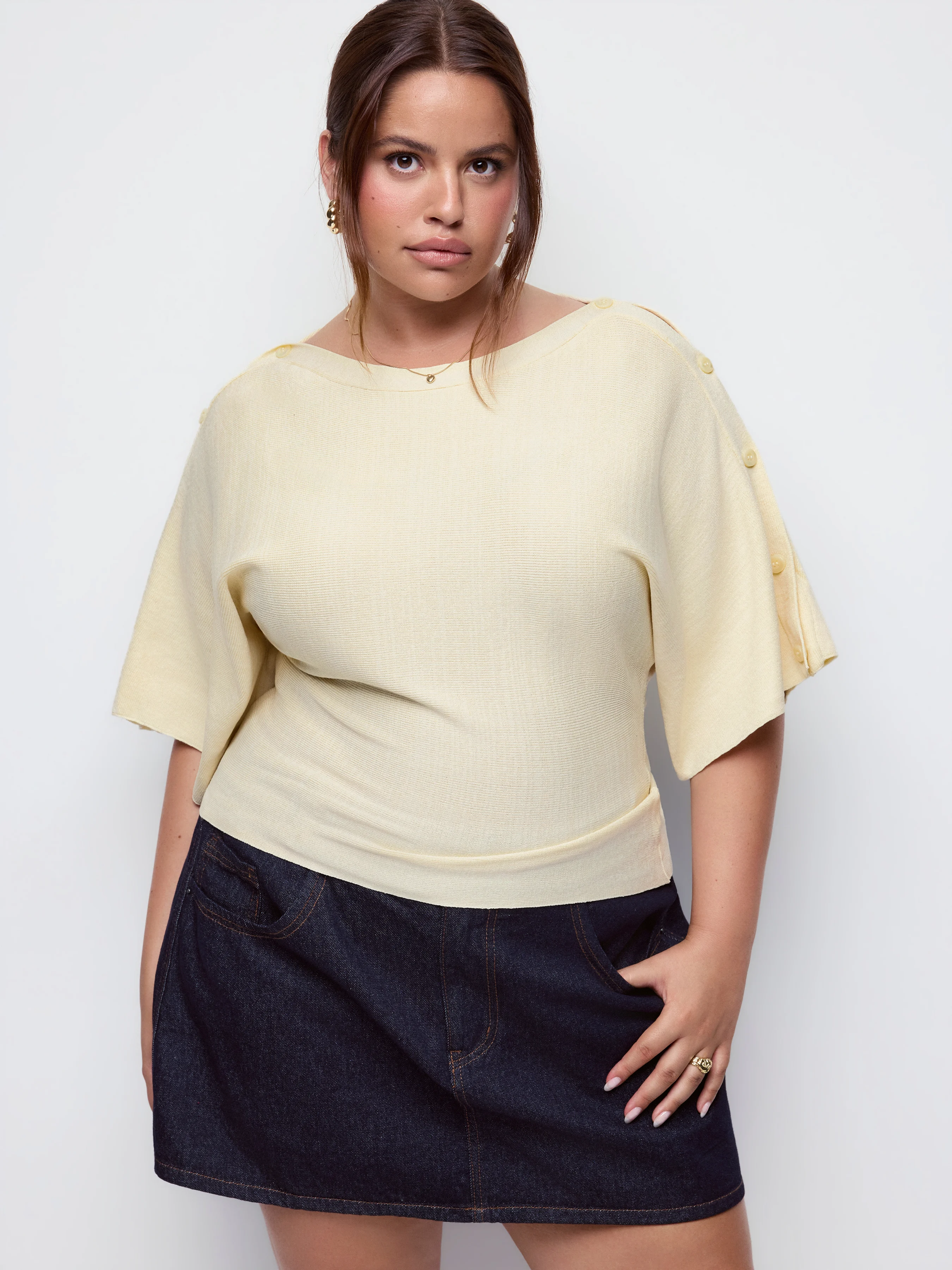 Knit Boat Neck Batwing Sleeve Sweater Curve & Plus