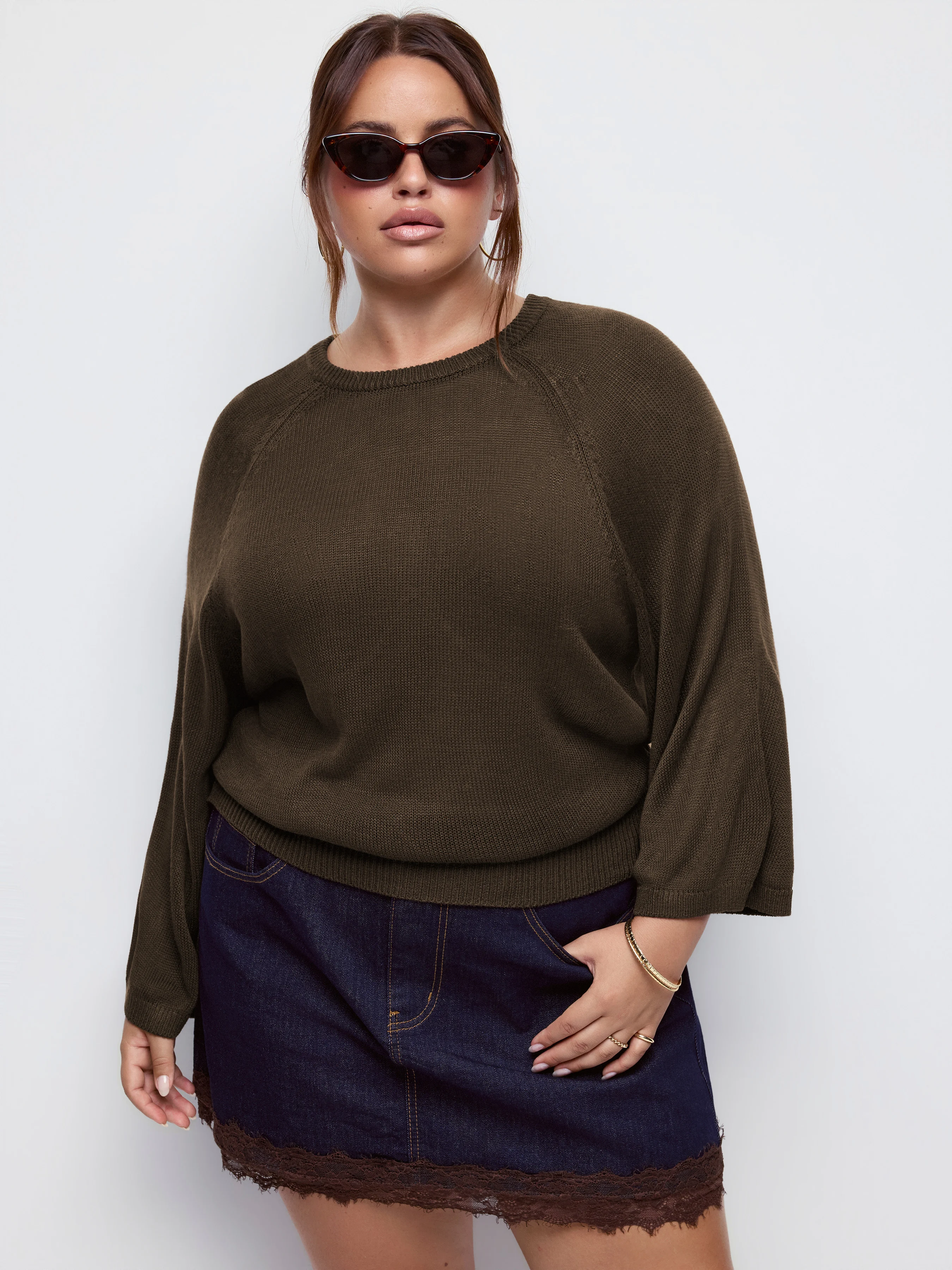 Knit Fabric Round Neckline None Long Sleeve Sweater Curve & Plus