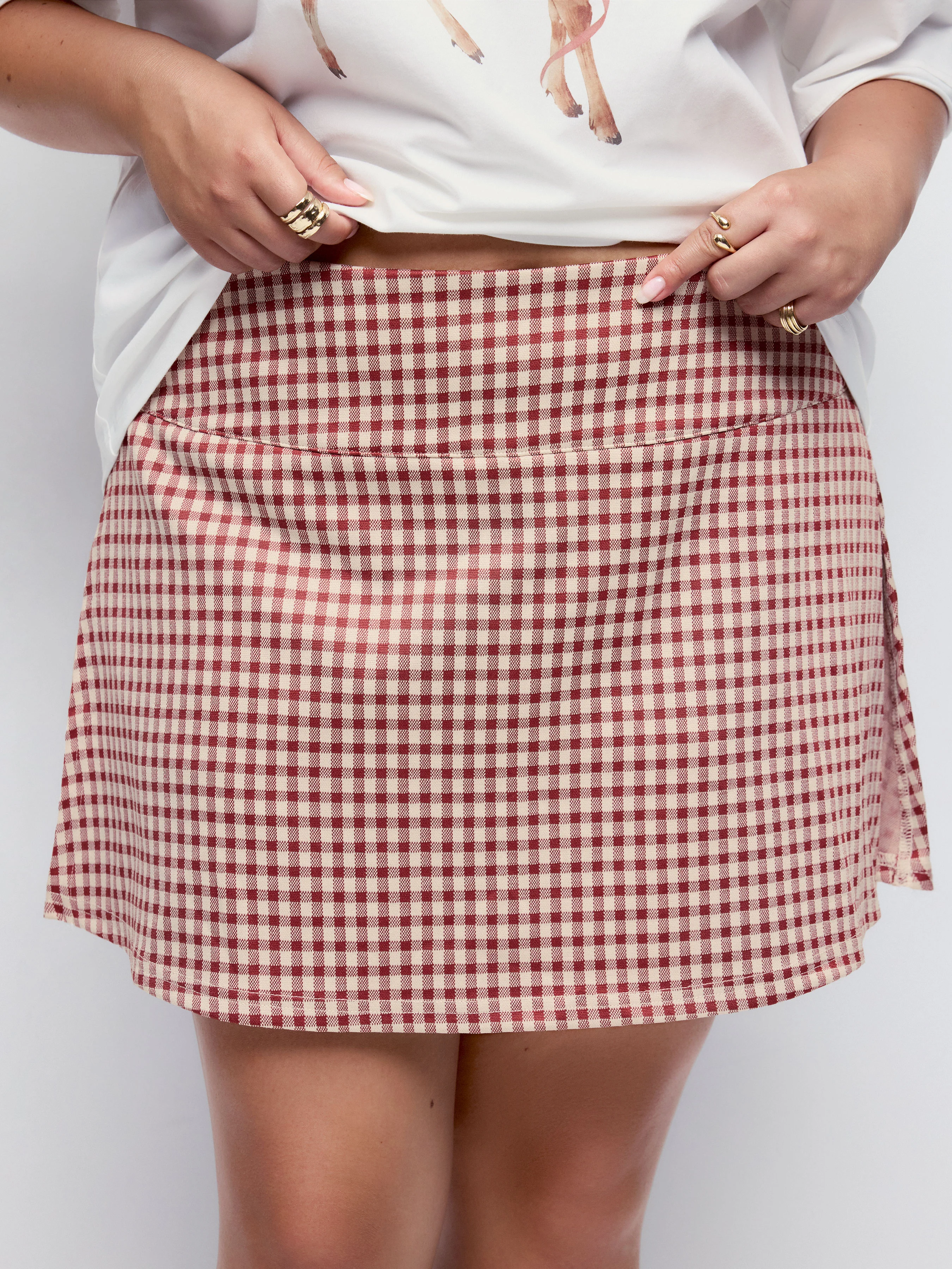 Jacquard Low Rise Gingham A-line Mini Skort Curve & Plus