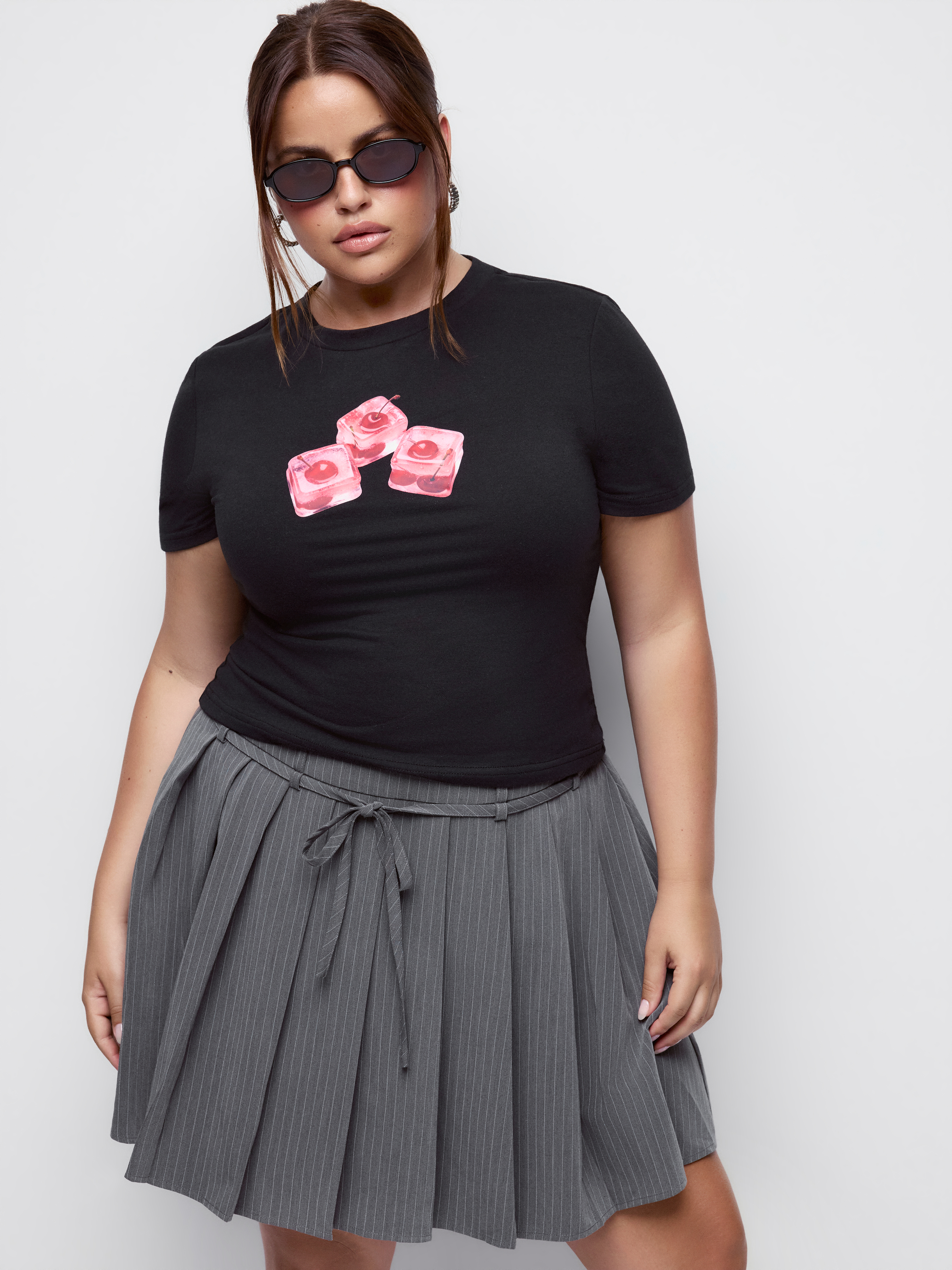 Cotton-blend Cherry Graphic Short Sleeve Tee Curve & Plus