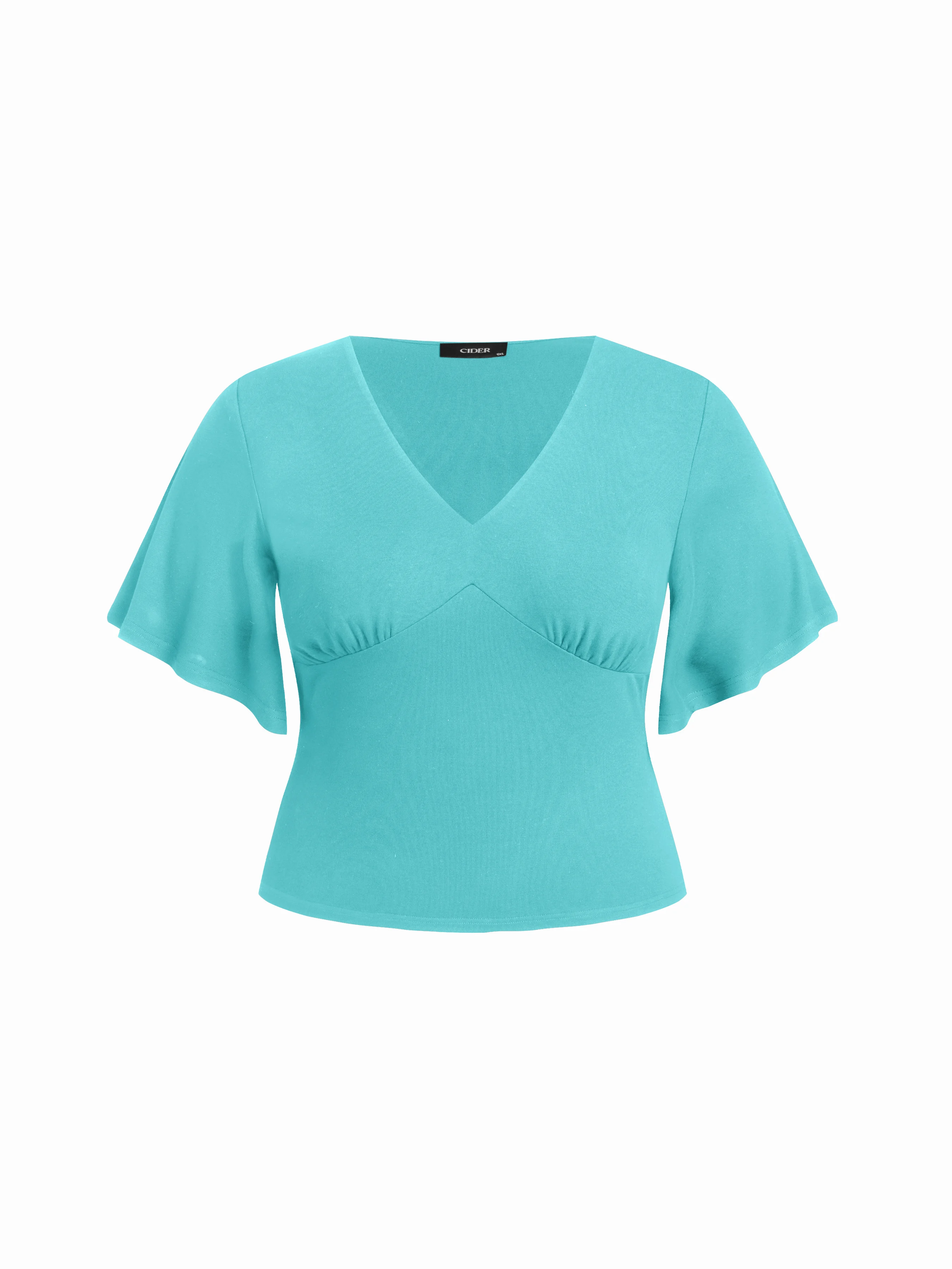 V-neck Ruched Short Bell Sleeve Top Curve & Plus
