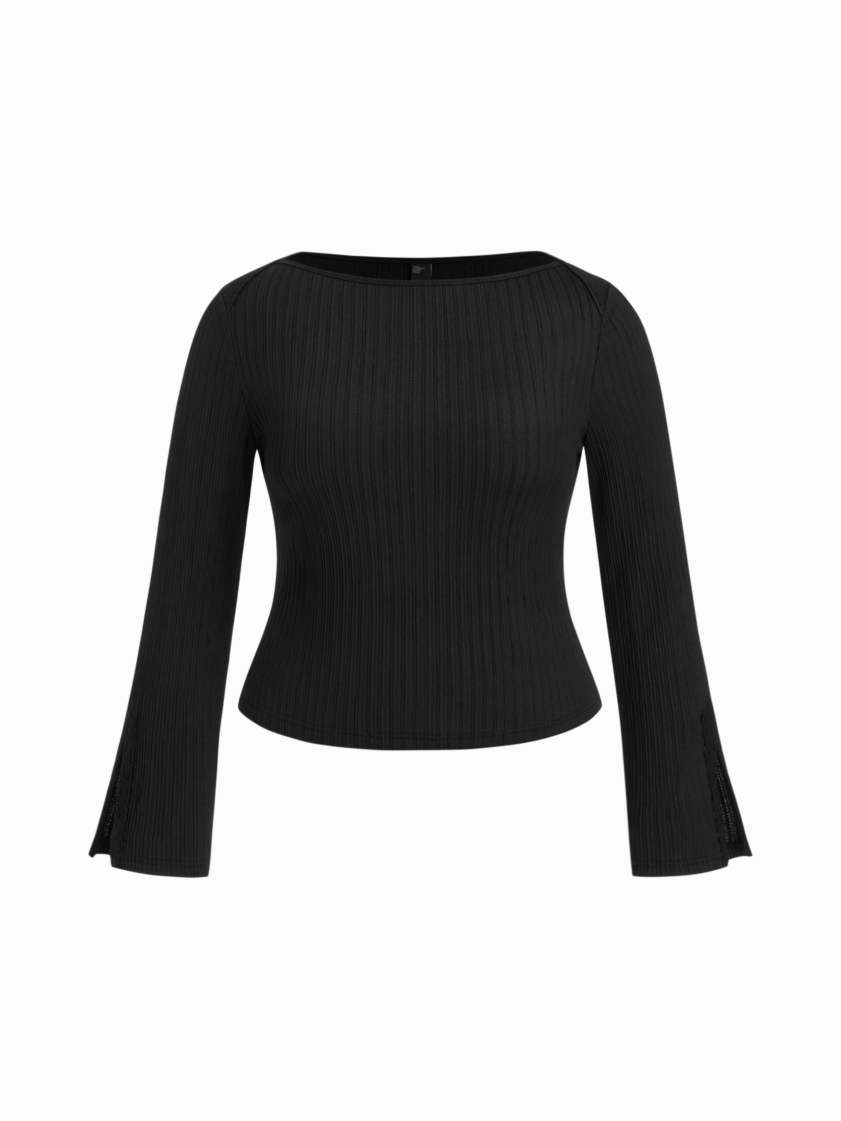 Textured Boat Neck Bell Sleeve Top Curve & Plus
