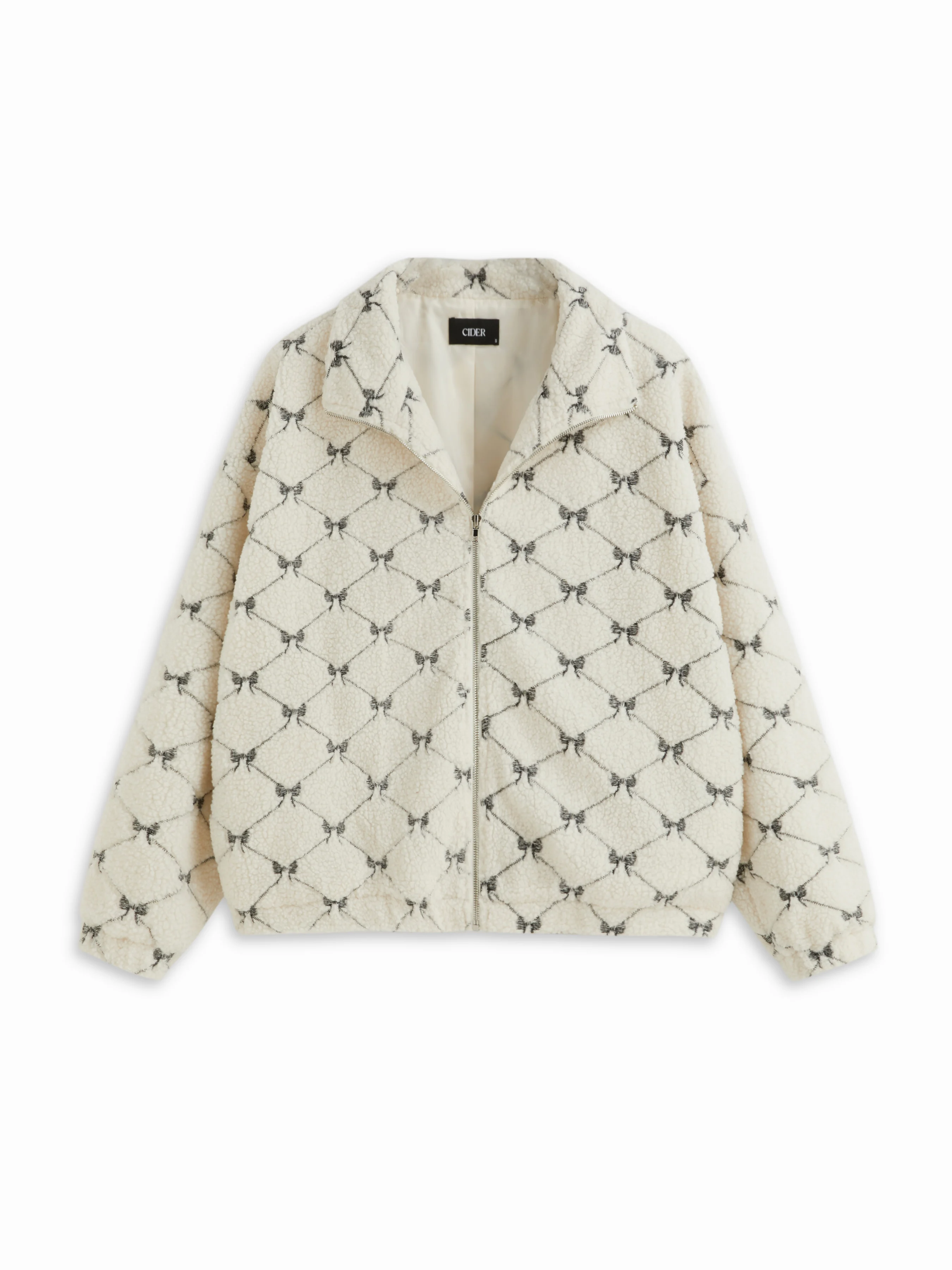 Bowknot Embroidery Super Oversized Fleece Jacket Curve & Plus
