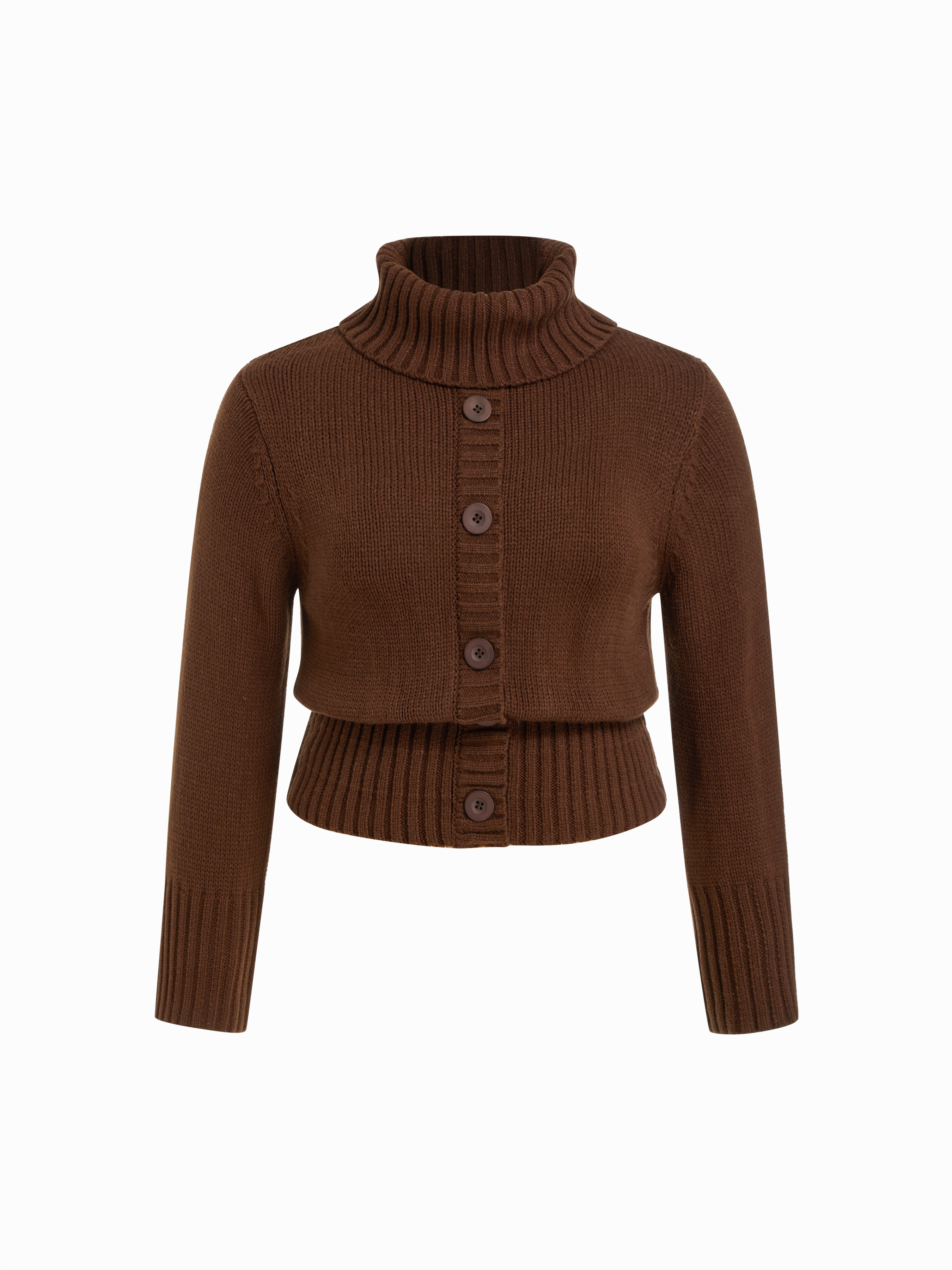 Knit Stand Collar Ribbed Long Sleeve Cardigan Curve & Plus