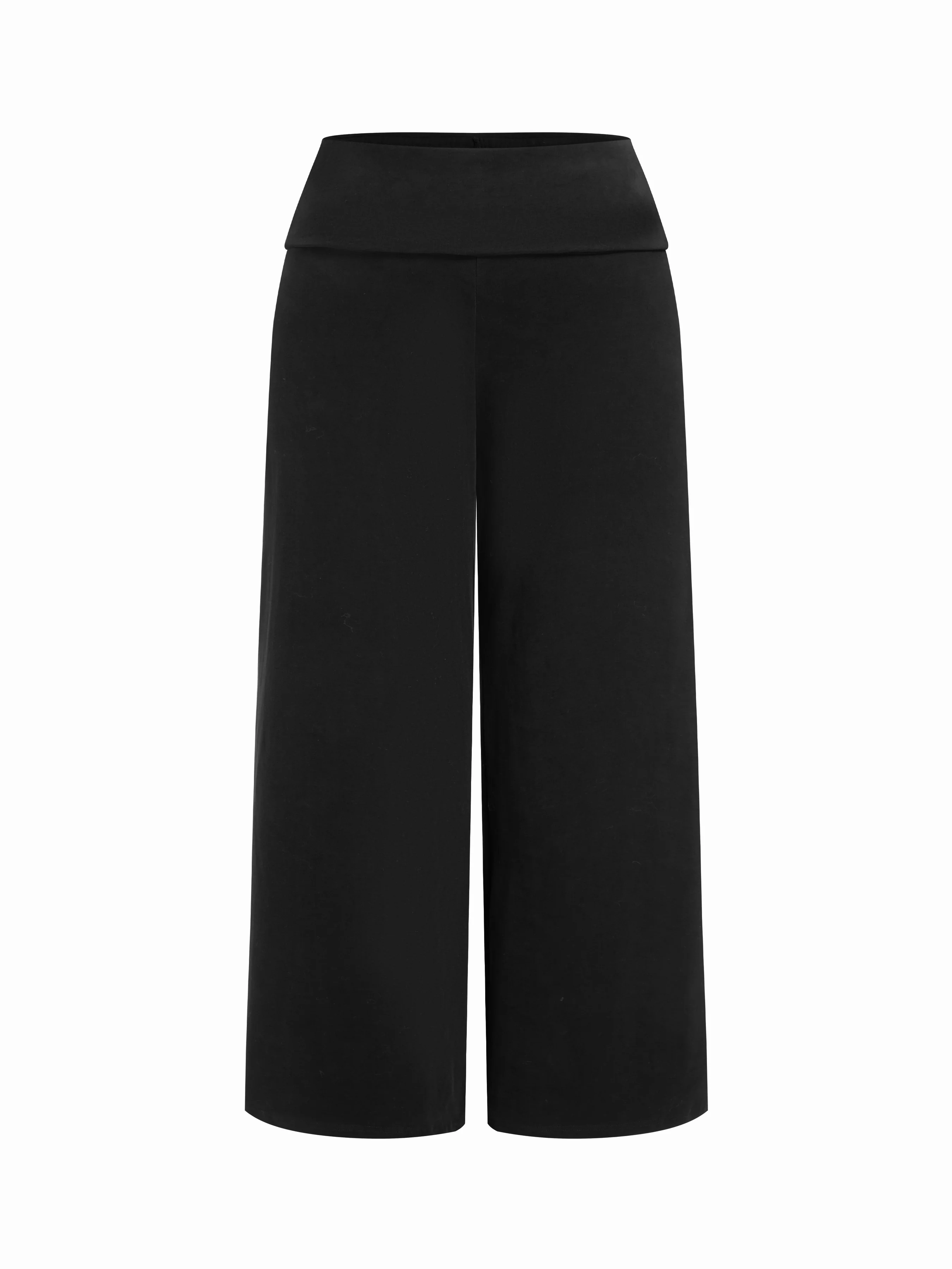 Cotton-blend High Rise Fold Over Wide Leg Trousers Curve & Plus